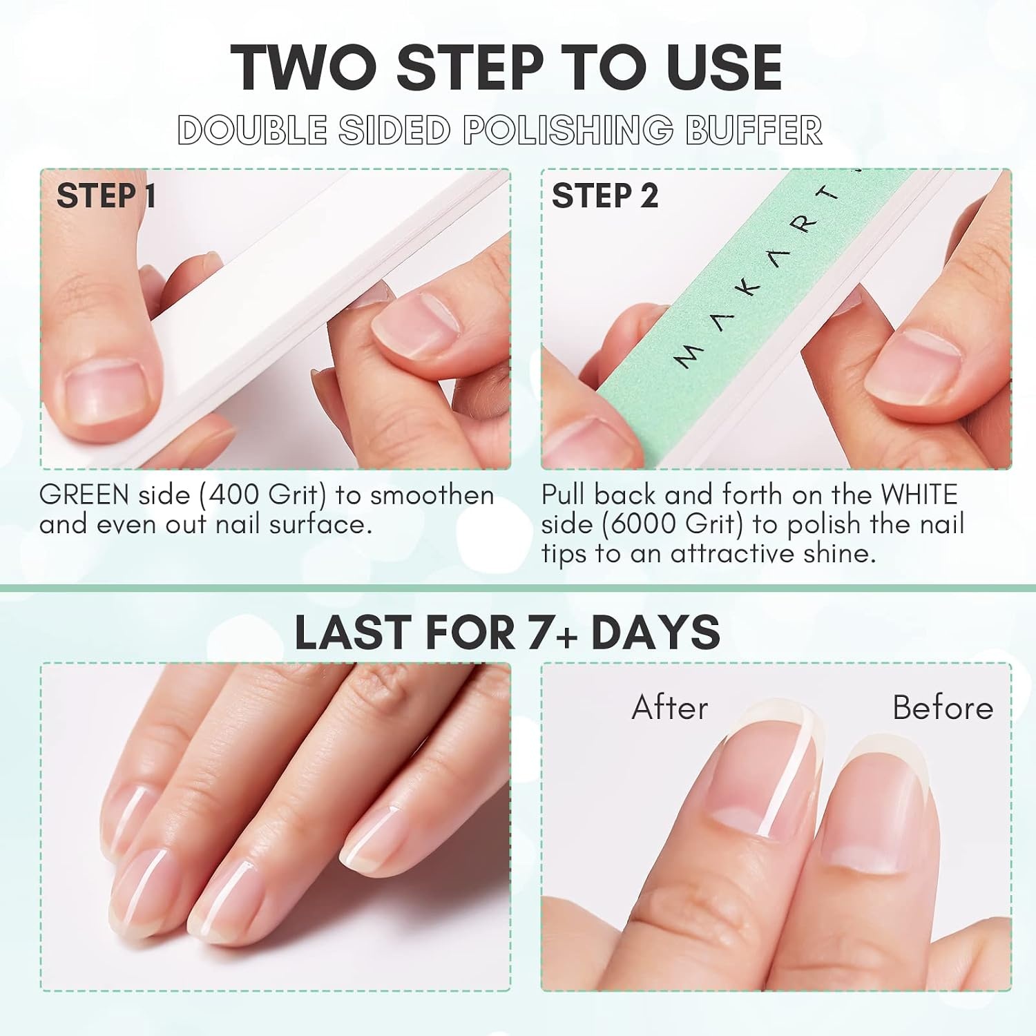 image:imageMakartt Nail Buffer 4006000 Grit Extra Fine Buffer Nail File Nail Buffer and Shine Kit for Natural amp Acrylic Fingernail Easy to Hold Green White 10 Pcs4006000 Grit 10 pcs