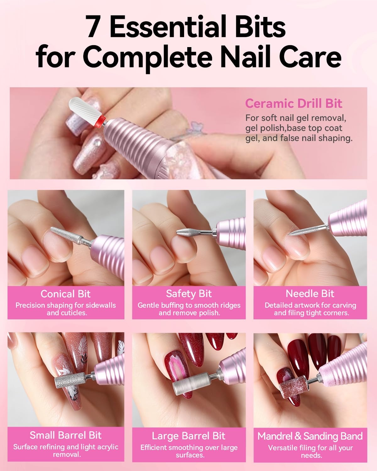 image:imageMakartt Nail Drill Electric Nail File JD700 Nail Drills for Acrylic Nails Professional 30000RPM Manicure Tools Nail Stuff Acrylic Nail Drill for Nail Dip Kit Acrylic Powder Poly Nail Gel B01Typus Pink