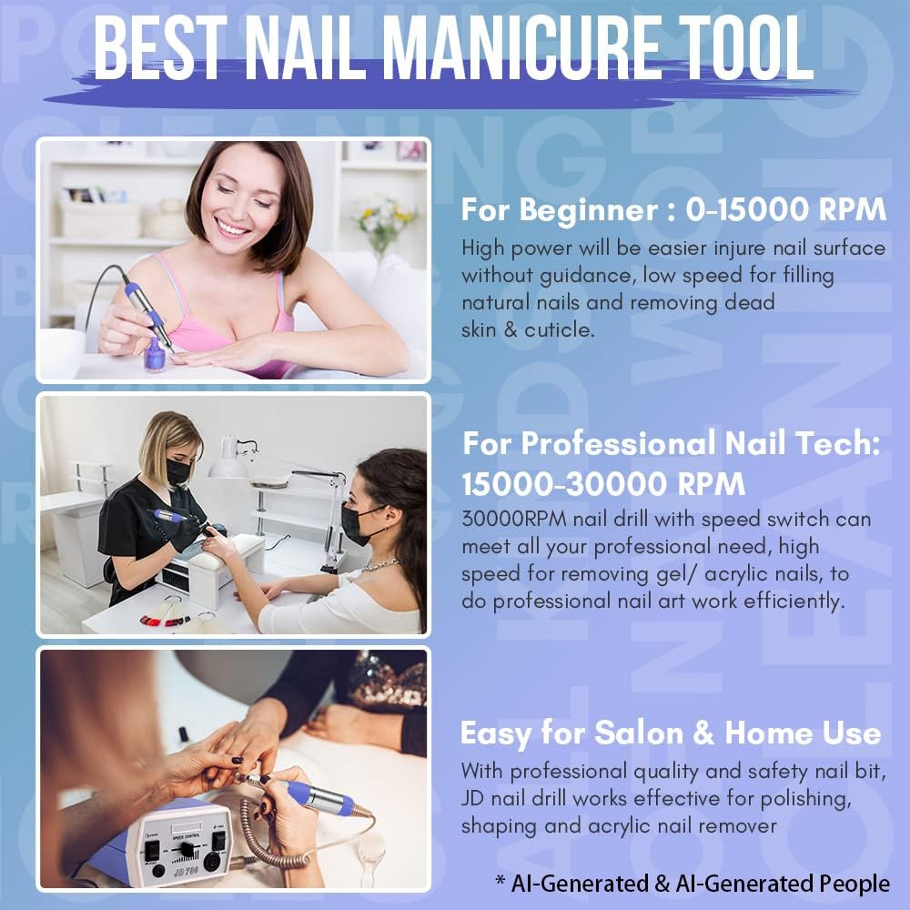image:imageMakartt Nail Drill Electric Nail File JD700 Nail Drills for Acrylic Nails Professional 30000RPM Manicure Tools Nail Stuff Acrylic Nail Drill for Nail Dip Kit Acrylic Powder Poly Nail Gel B01Blue
