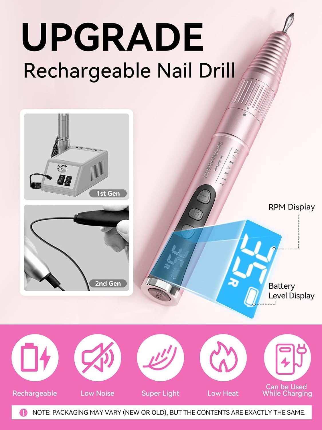 image:imageMakartt Nail Drill Electric Nail File JD700 Nail Drills for Acrylic Nails Professional 30000RPM Manicure Tools Nail Stuff Acrylic Nail Drill for Nail Dip Kit Acrylic Powder Poly Nail Gel B01Typus Pink