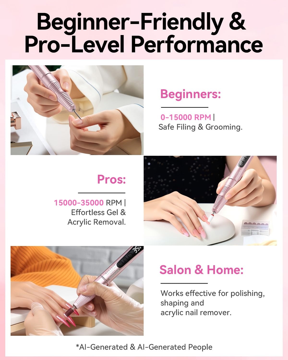 image:imageMakartt Nail Drill Electric Nail File JD700 Nail Drills for Acrylic Nails Professional 30000RPM Manicure Tools Nail Stuff Acrylic Nail Drill for Nail Dip Kit Acrylic Powder Poly Nail Gel B01Typus Pink
