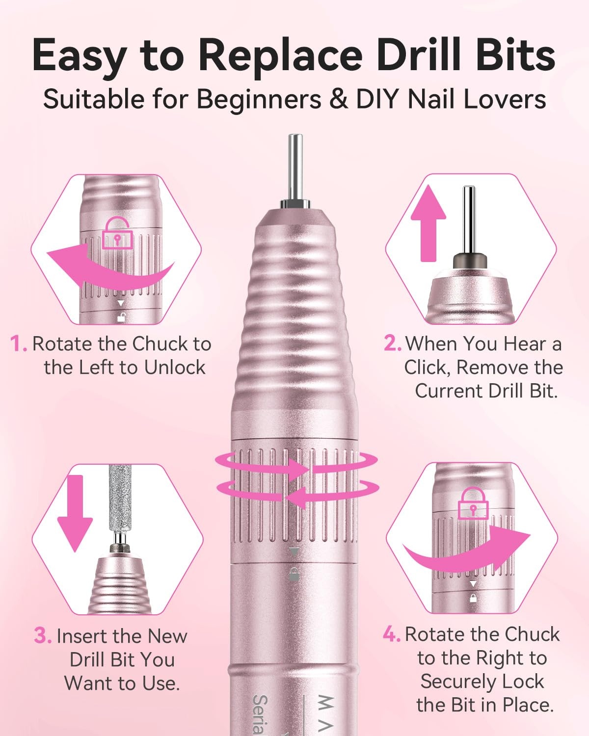 image:imageMakartt Nail Drill Electric Nail File JD700 Nail Drills for Acrylic Nails Professional 30000RPM Manicure Tools Nail Stuff Acrylic Nail Drill for Nail Dip Kit Acrylic Powder Poly Nail Gel B01Typus Pink