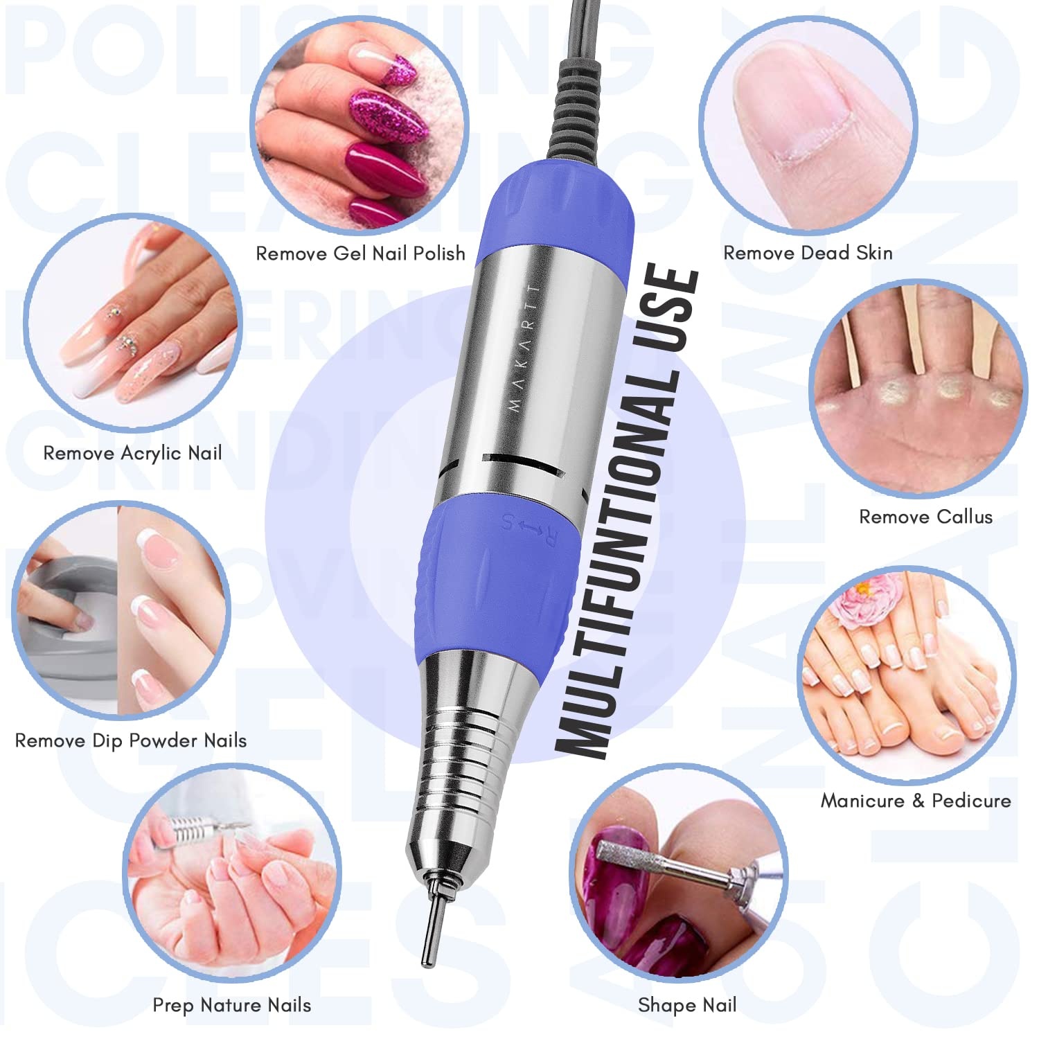 image:imageMakartt Nail Drill Electric Nail File JD700 Nail Drills for Acrylic Nails Professional 30000RPM Manicure Tools Nail Stuff Acrylic Nail Drill for Nail Dip Kit Acrylic Powder Poly Nail Gel B01Blue