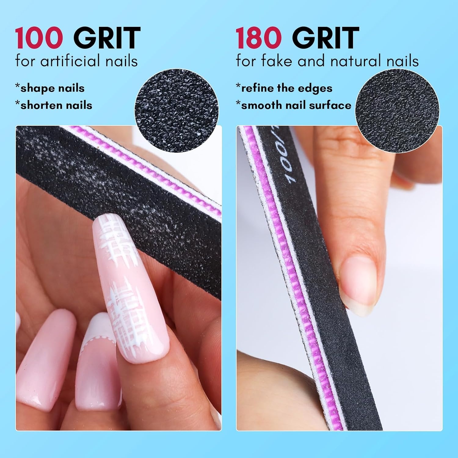 image:imageMakartt Nail File 100180 Grit Emery Boards for Nails 20 Pcs Black Professional Washable Filer Kit for Medium and Gentle Filing Manicure Tools