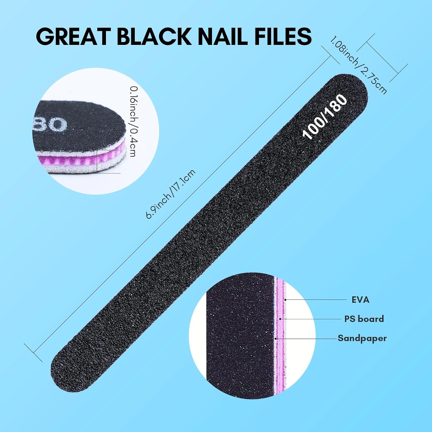 image:imageMakartt Nail File 100180 Grit Emery Boards for Nails 20 Pcs Black Professional Washable Filer Kit for Medium and Gentle Filing Manicure Tools