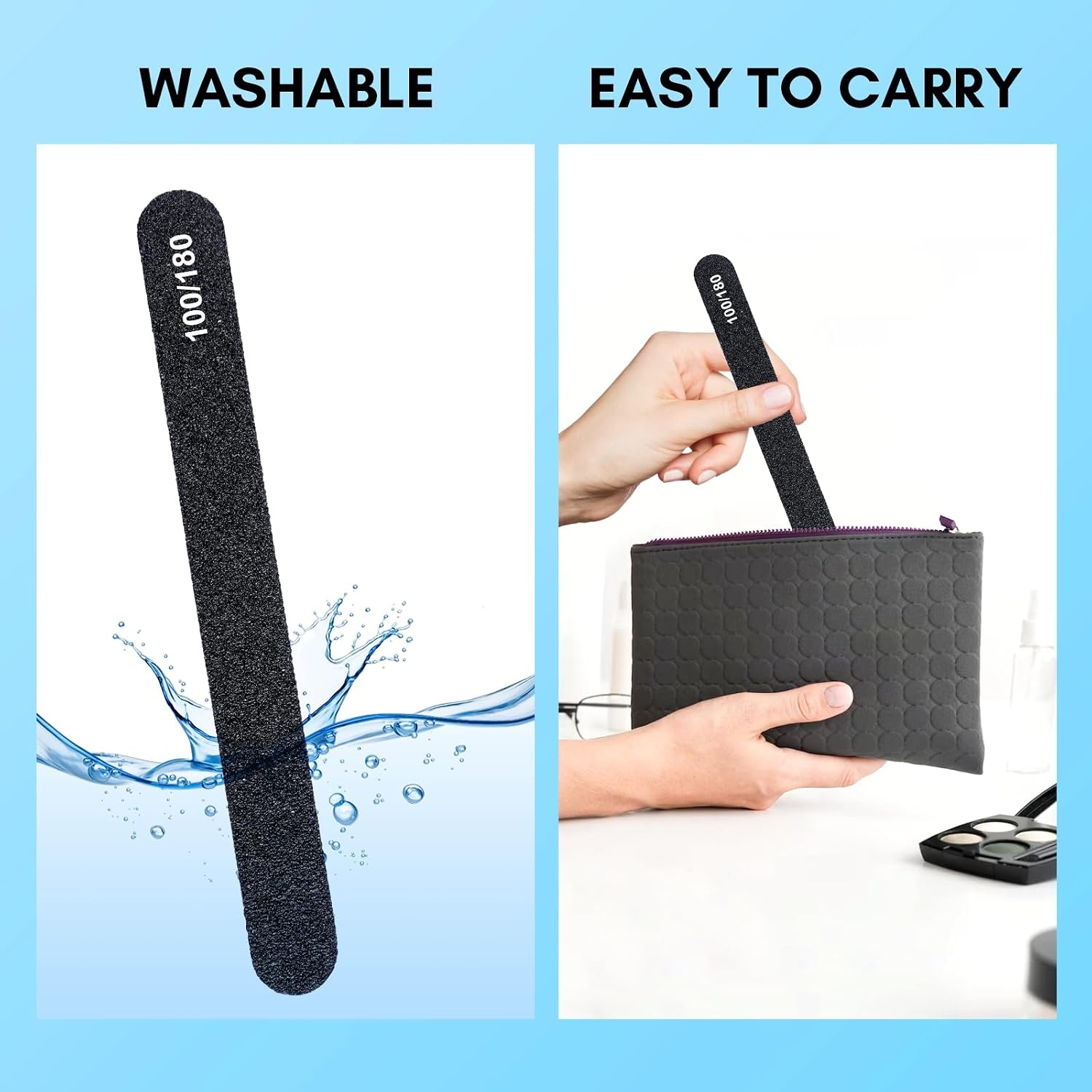 image:imageMakartt Nail File 100180 Grit Emery Boards for Nails 20 Pcs Black Professional Washable Filer Kit for Medium and Gentle Filing Manicure Tools