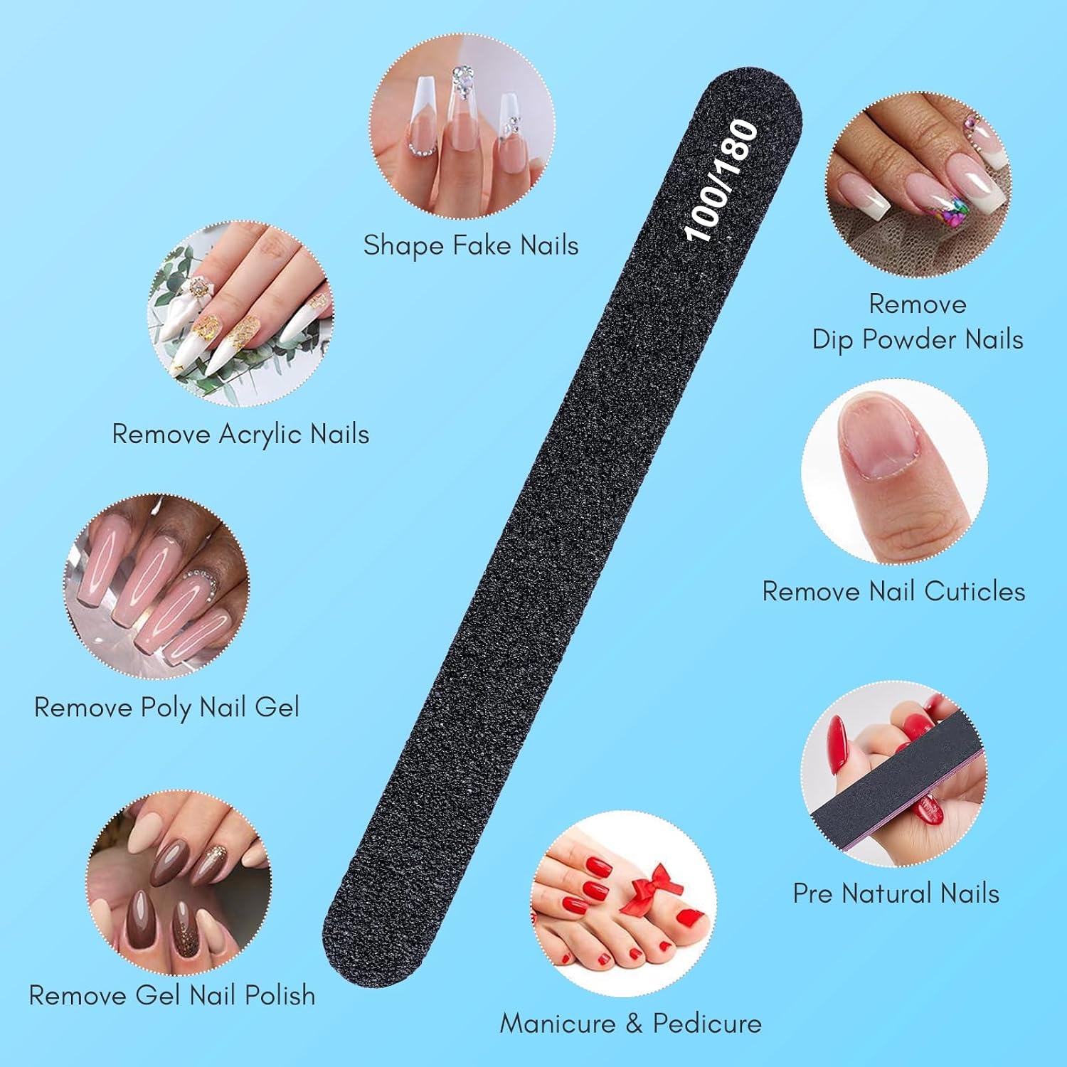 image:imageMakartt Nail File 100180 Grit Emery Boards for Nails 20 Pcs Black Professional Washable Filer Kit for Medium and Gentle Filing Manicure Tools