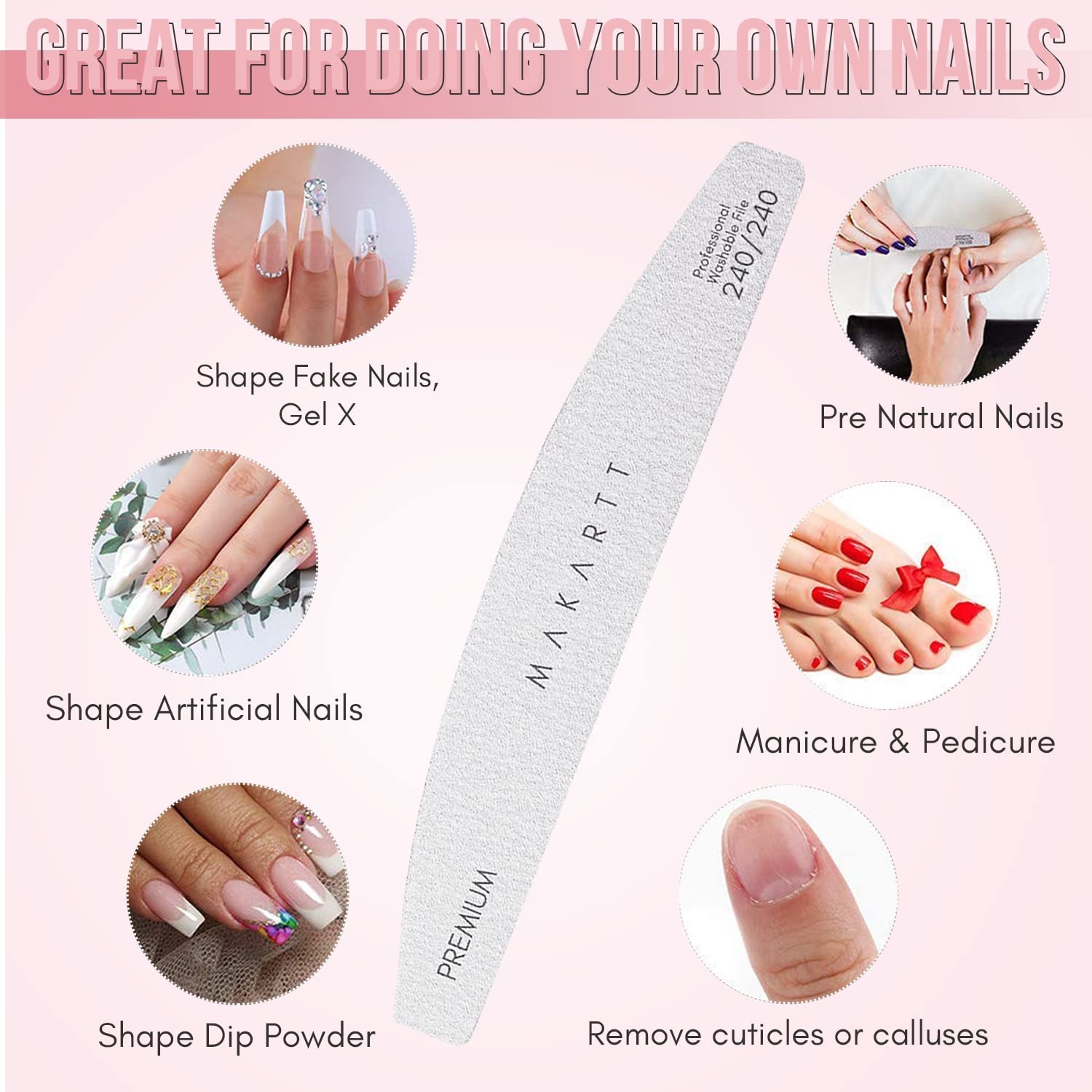 image:imageMakartt Nail File 8080 Grit Emery Boards for Nails 10pcs Professional Washable Doubled Sides Coarse Toenail Filer Heavy Duty for Acrylic and Extension Gel Removal Pedicure Manicure Tools240240 Grit