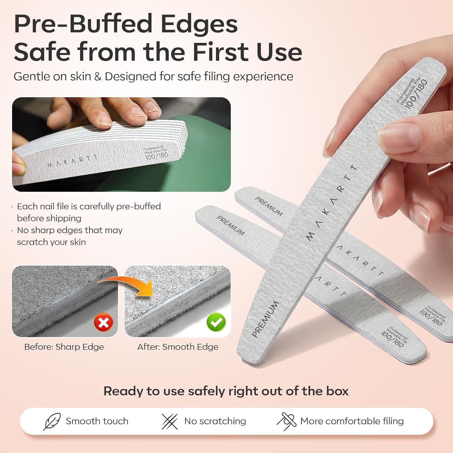 image:imageMakartt Nail File 8080 Grit Emery Boards for Nails 10pcs Professional Washable Doubled Sides Coarse Toenail Filer Heavy Duty for Acrylic and Extension Gel Removal Pedicure Manicure Tools100180 Grit