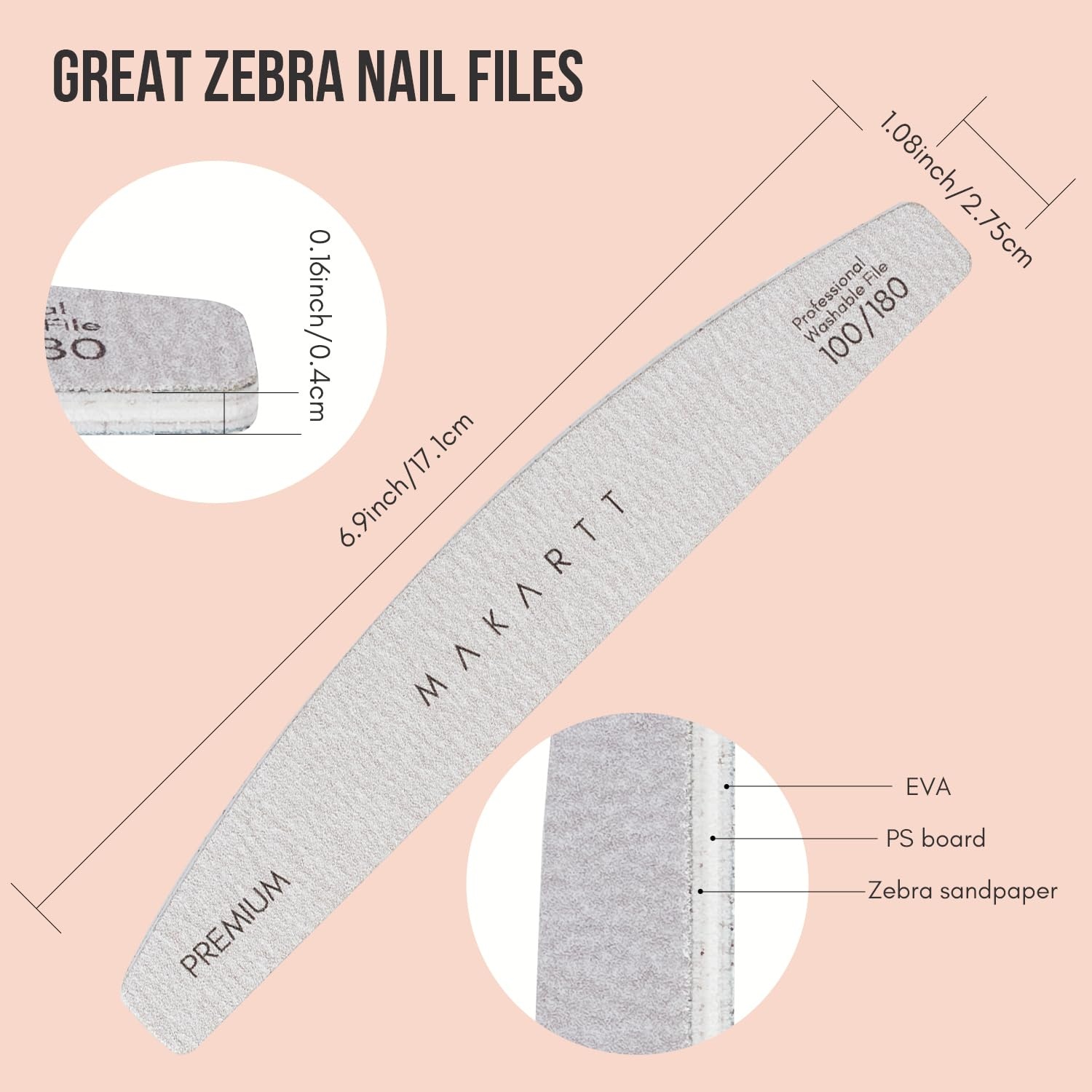 image:imageMakartt Nail File 8080 Grit Emery Boards for Nails 10pcs Professional Washable Doubled Sides Coarse Toenail Filer Heavy Duty for Acrylic and Extension Gel Removal Pedicure Manicure Tools100180 Grit