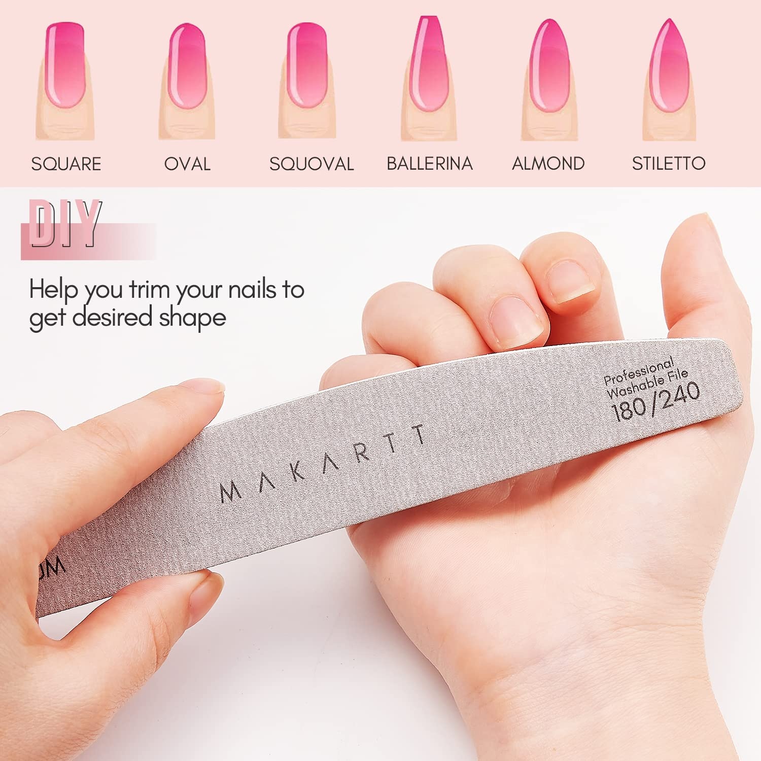 image:imageMakartt Nail File 8080 Grit Emery Boards for Nails 10pcs Professional Washable Doubled Sides Coarse Toenail Filer Heavy Duty for Acrylic and Extension Gel Removal Pedicure Manicure Tools10pcs 180240 Grit nail files