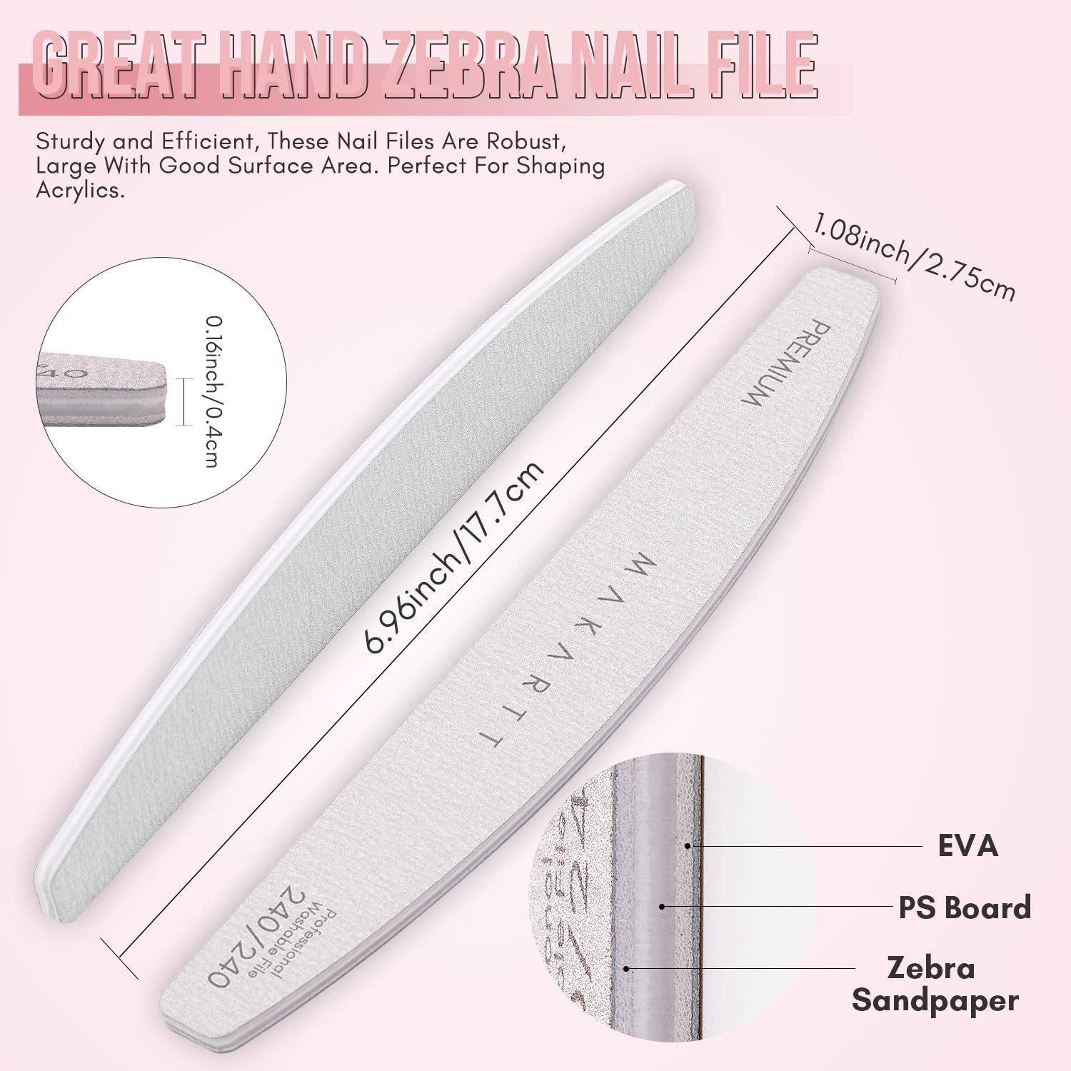 image:imageMakartt Nail File 8080 Grit Emery Boards for Nails 10pcs Professional Washable Doubled Sides Coarse Toenail Filer Heavy Duty for Acrylic and Extension Gel Removal Pedicure Manicure Tools240240 Grit