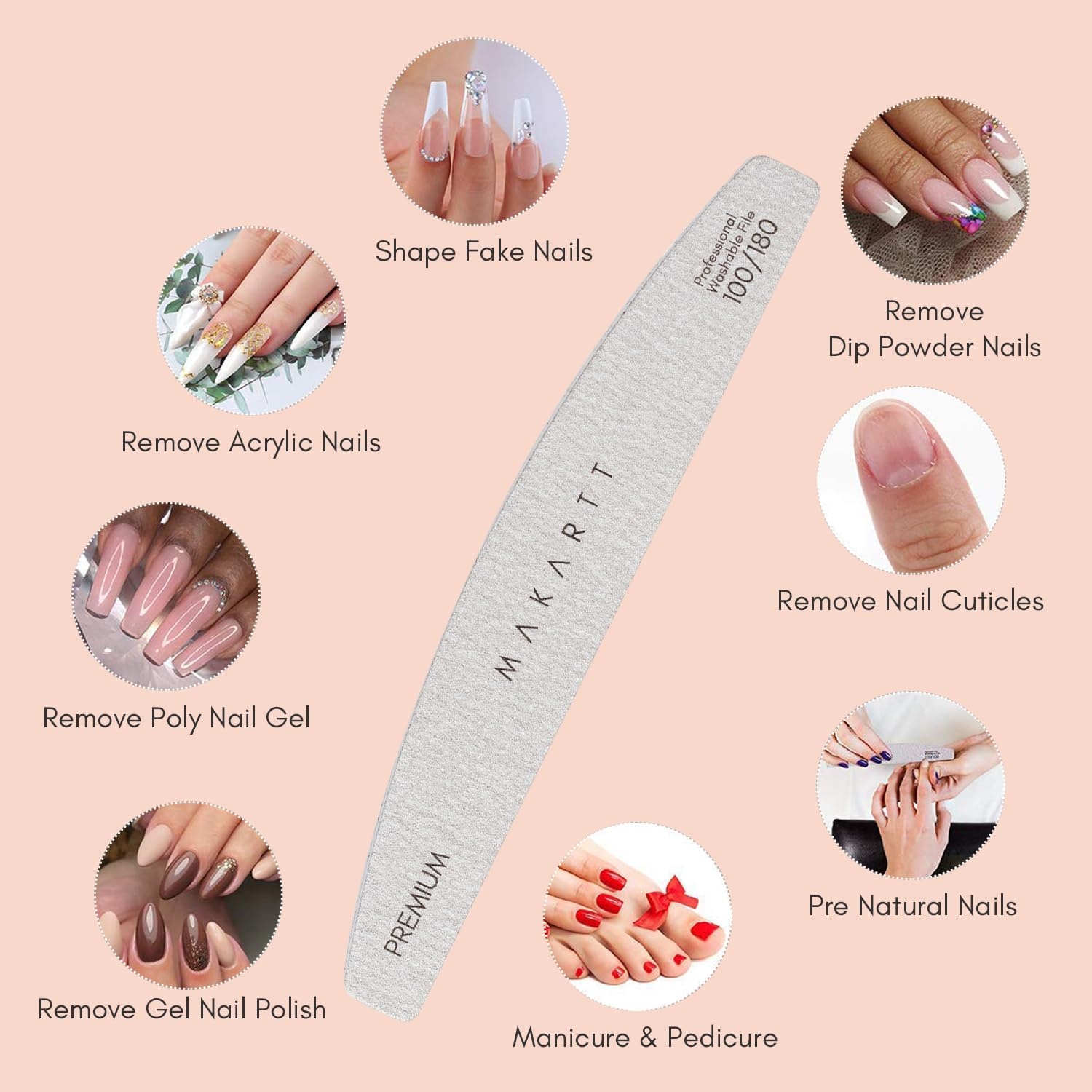 image:imageMakartt Nail File 8080 Grit Emery Boards for Nails 10pcs Professional Washable Doubled Sides Coarse Toenail Filer Heavy Duty for Acrylic and Extension Gel Removal Pedicure Manicure Tools2PCS100180 Grit