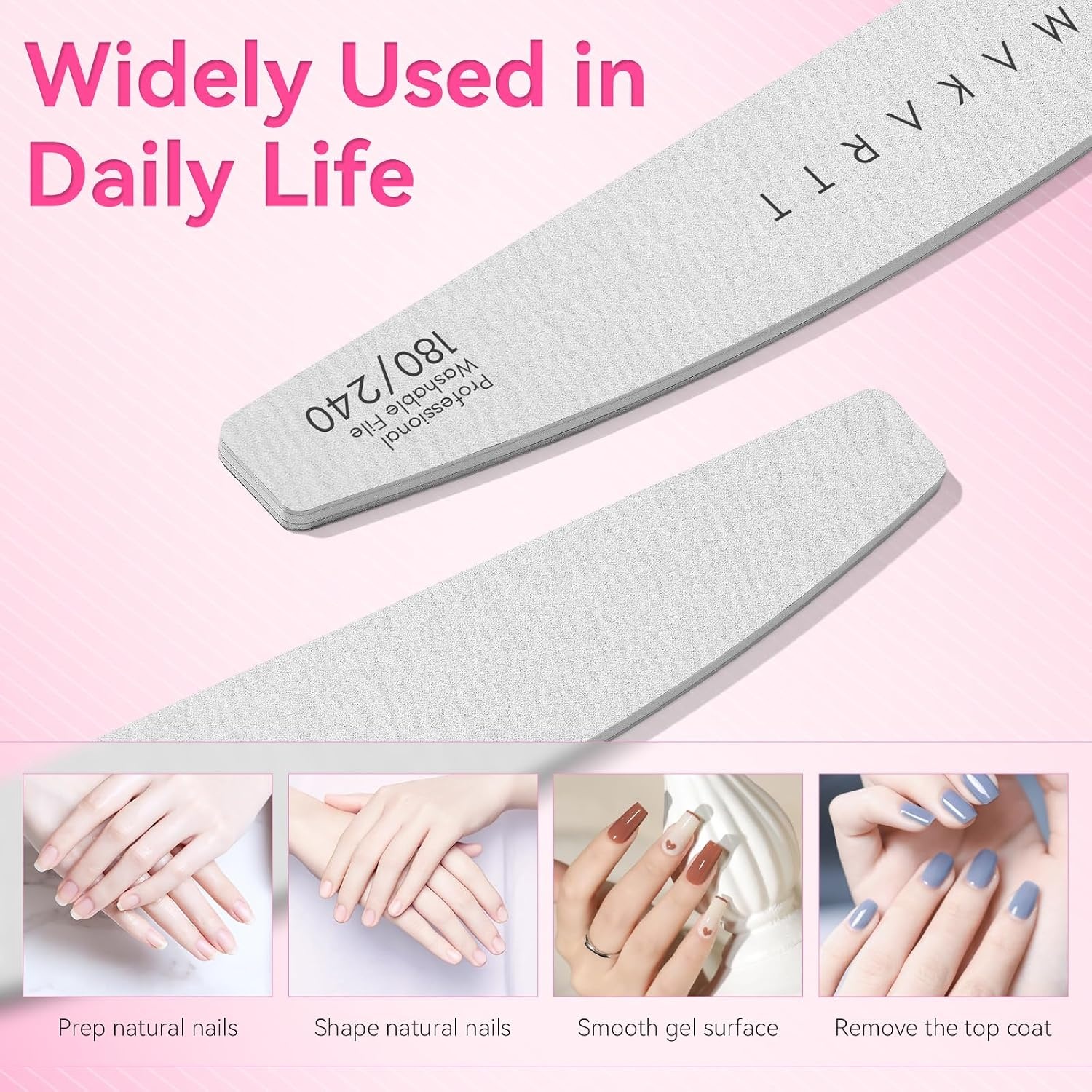 image:imageMakartt Nail File 8080 Grit Emery Boards for Nails 10pcs Professional Washable Doubled Sides Coarse Toenail Filer Heavy Duty for Acrylic and Extension Gel Removal Pedicure Manicure Tools20pcsNail File 180240 Grit