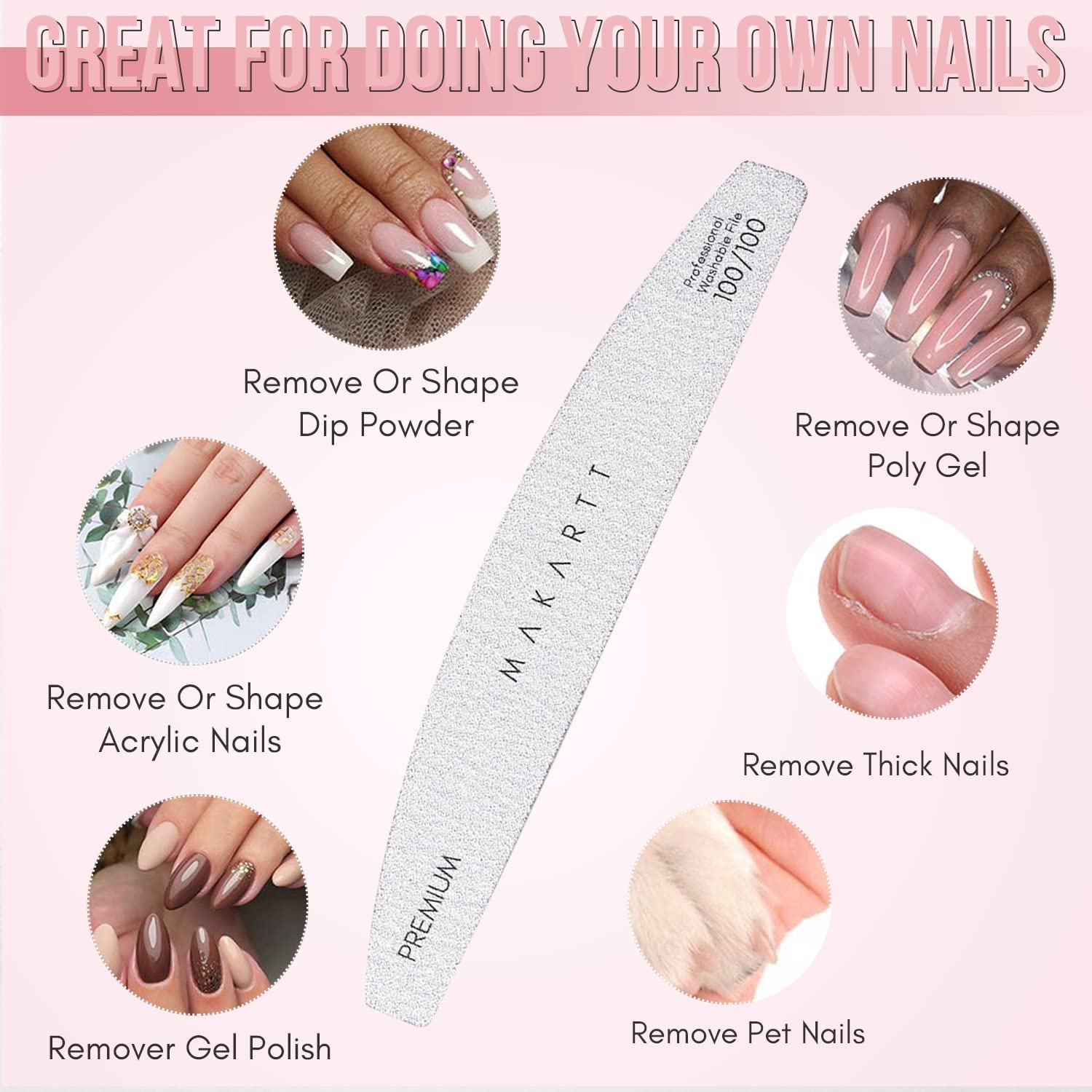 image:imageMakartt Nail File 8080 Grit Emery Boards for Nails 10pcs Professional Washable Doubled Sides Coarse Toenail Filer Heavy Duty for Acrylic and Extension Gel Removal Pedicure Manicure Tools100100 Grit