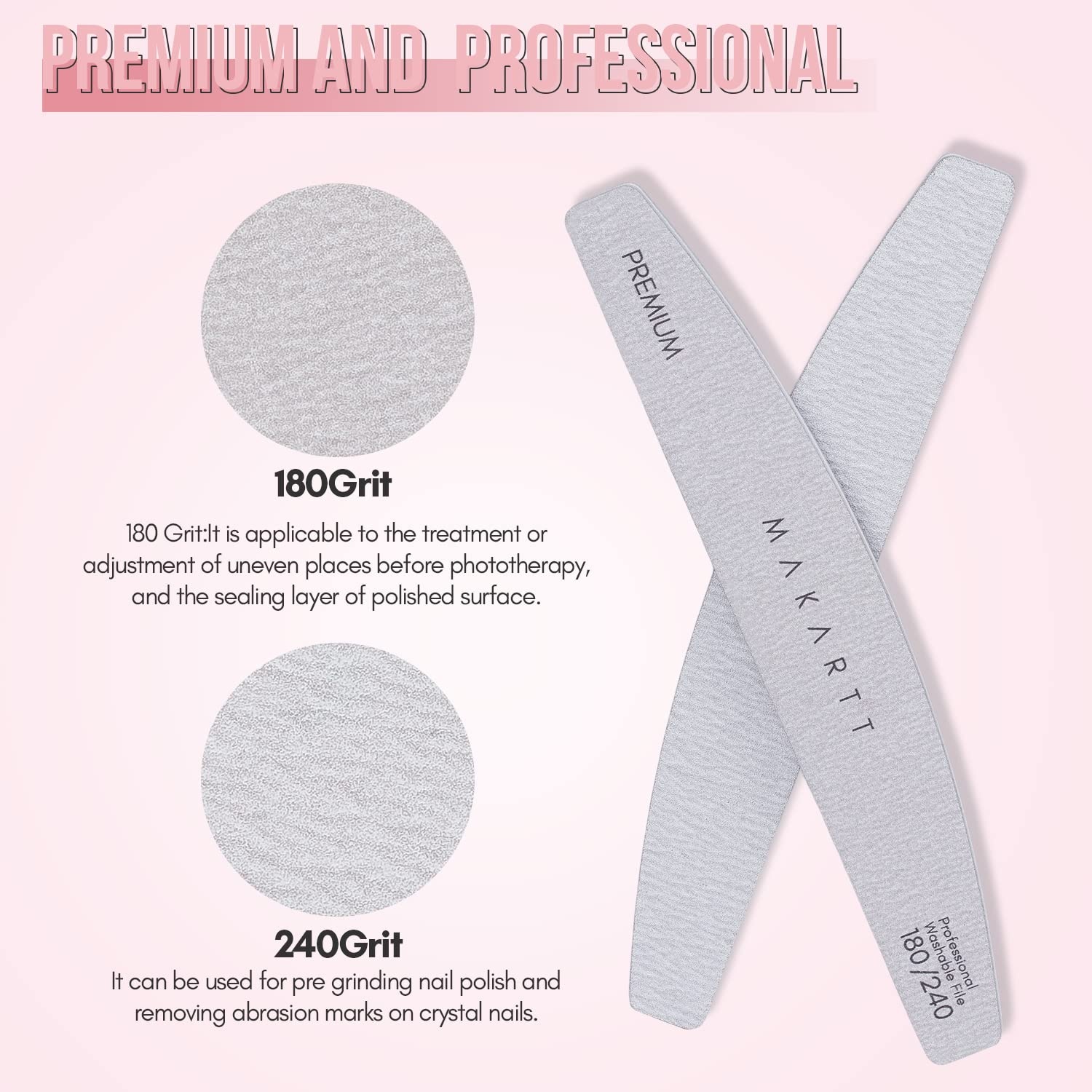 image:imageMakartt Nail File 8080 Grit Emery Boards for Nails 10pcs Professional Washable Doubled Sides Coarse Toenail Filer Heavy Duty for Acrylic and Extension Gel Removal Pedicure Manicure Tools10pcs 180240 Grit nail files