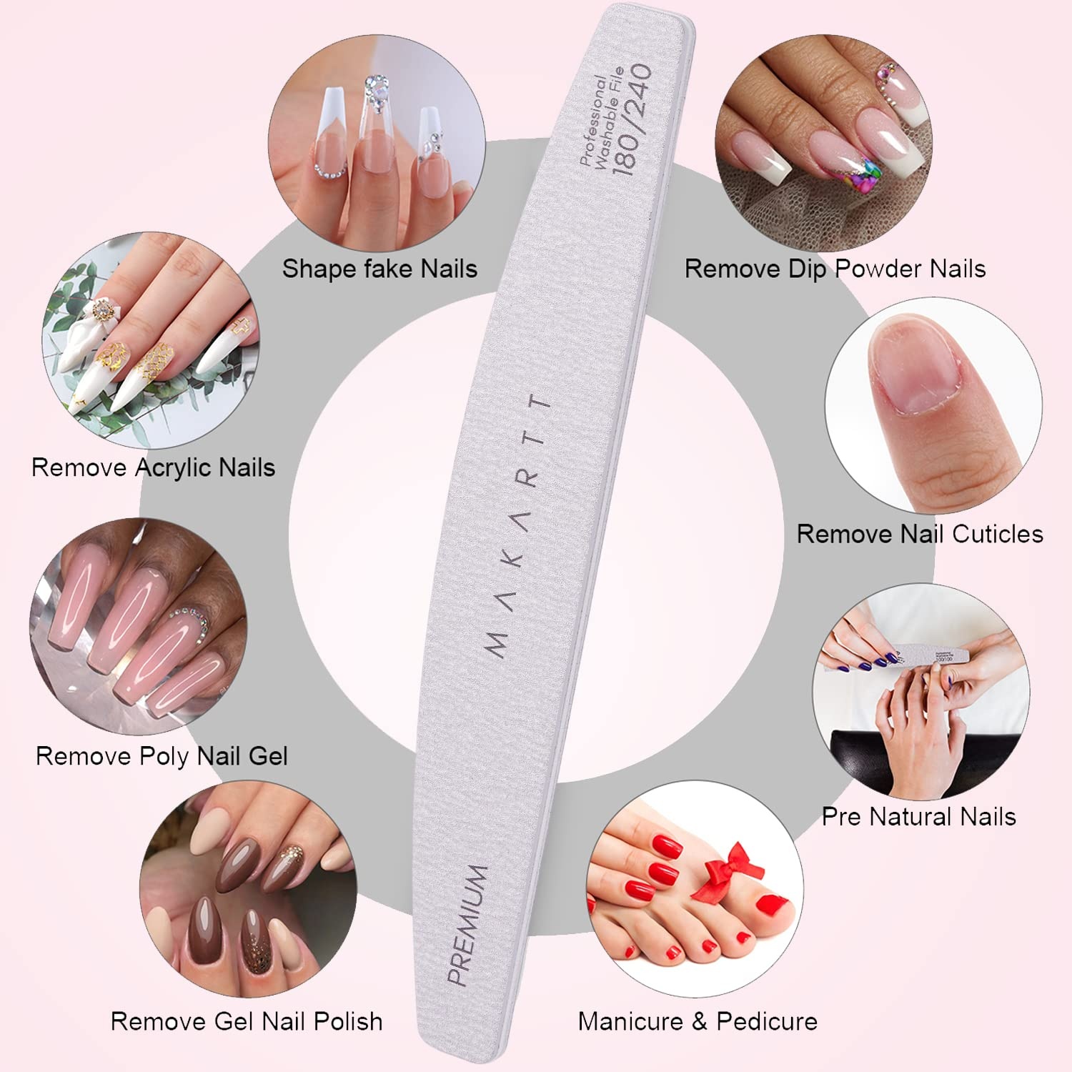 image:imageMakartt Nail File 8080 Grit Emery Boards for Nails 10pcs Professional Washable Doubled Sides Coarse Toenail Filer Heavy Duty for Acrylic and Extension Gel Removal Pedicure Manicure Tools10pcs 180240 Grit nail files