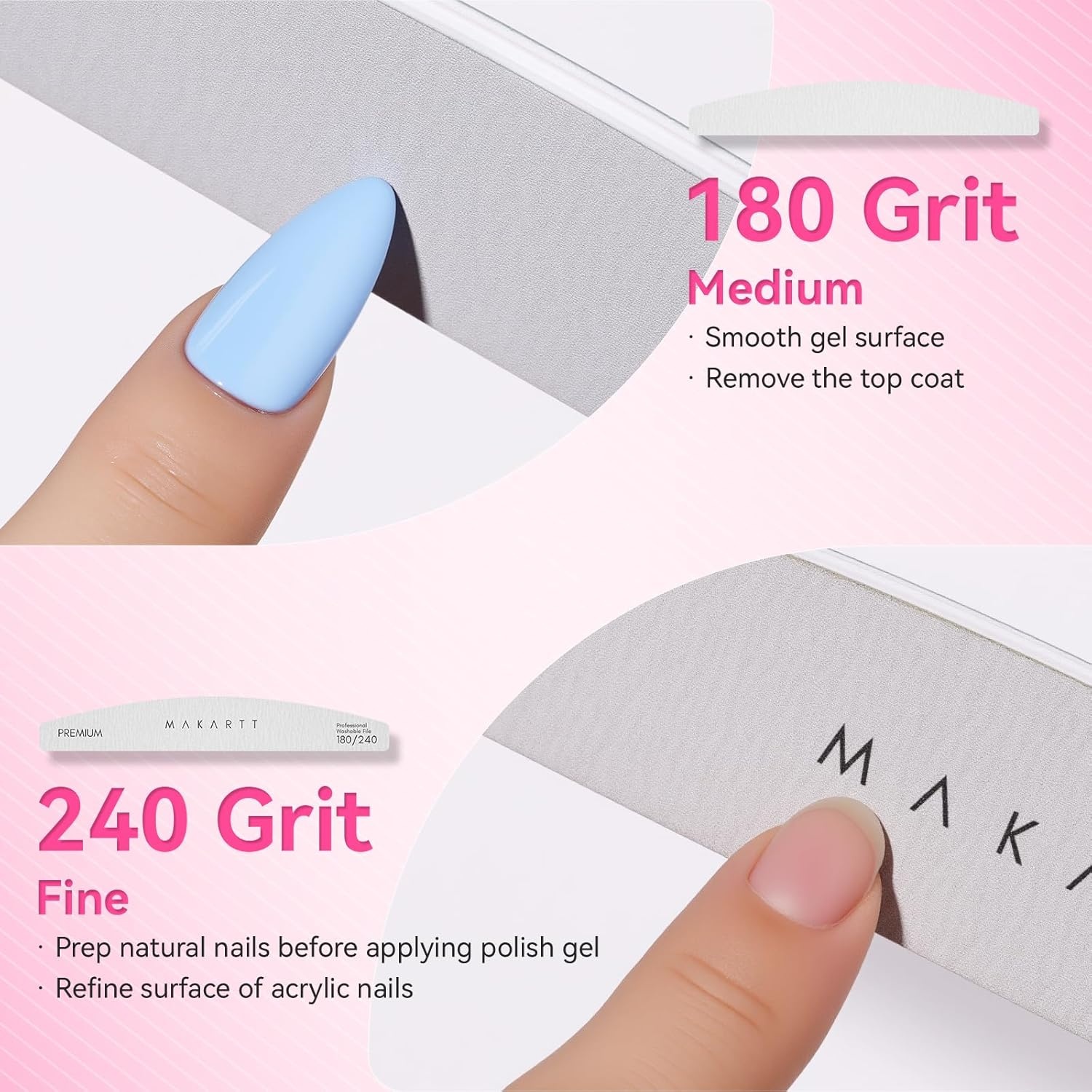 image:imageMakartt Nail File 8080 Grit Emery Boards for Nails 10pcs Professional Washable Doubled Sides Coarse Toenail Filer Heavy Duty for Acrylic and Extension Gel Removal Pedicure Manicure Tools20pcsNail File 180240 Grit