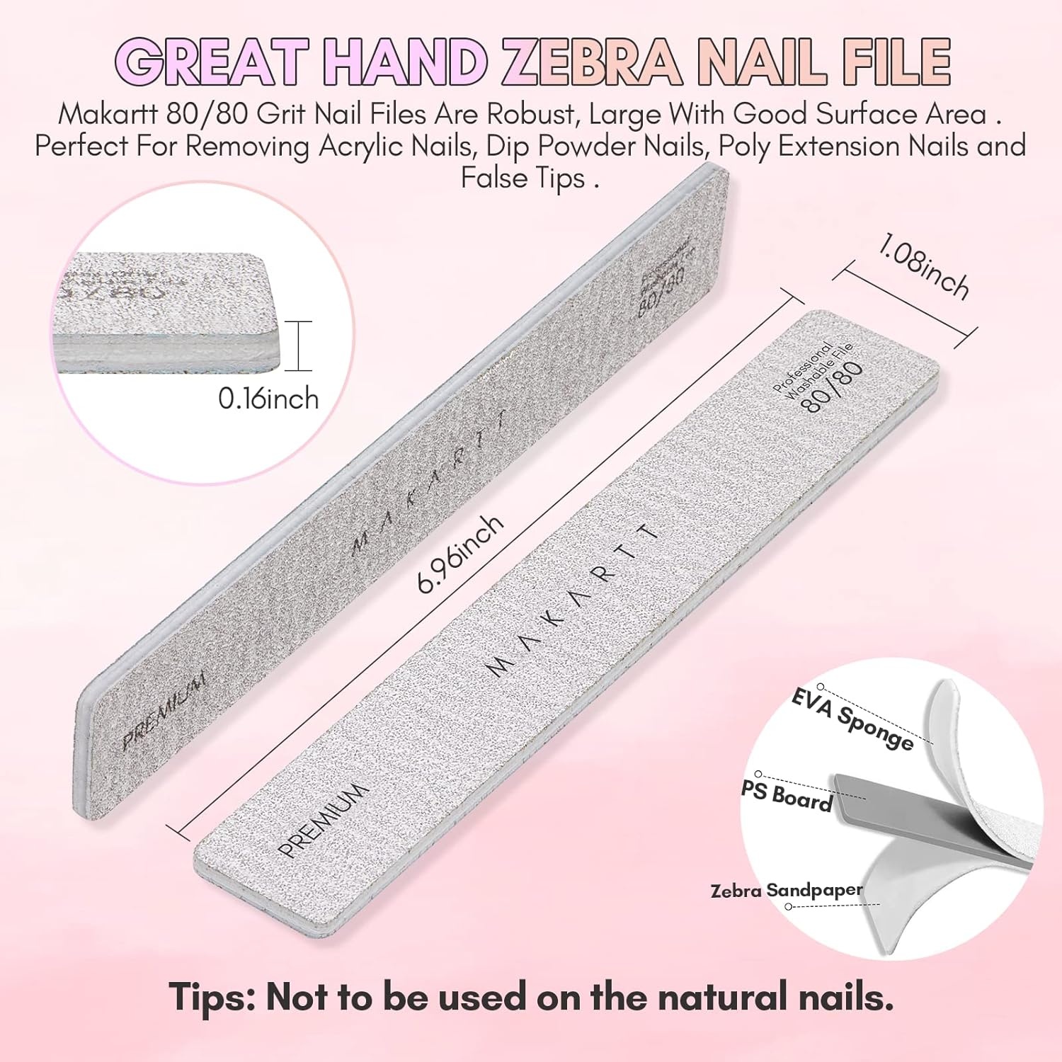 image:imageMakartt Nail File 8080 Grit Emery Boards for Nails 10pcs Professional Washable Doubled Sides Coarse Toenail Filer Heavy Duty for Acrylic and Extension Gel Removal Pedicure Manicure Tools8080 Grit