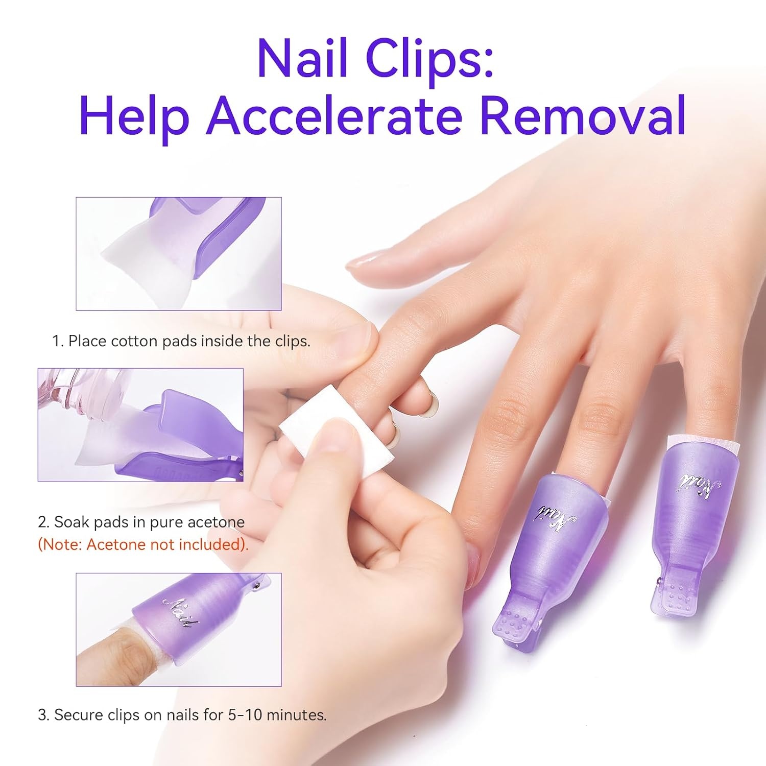 image:imageMakartt Nail Polish Remover Clips Kit 20PCS Reusable Nail Soak Off Clips for Fingers amp Toes Acrylic amp Nail Remover Tools DoubleEnded Cuticle Pusher Fast MessFree Gel Removal at Home or Salonpurple