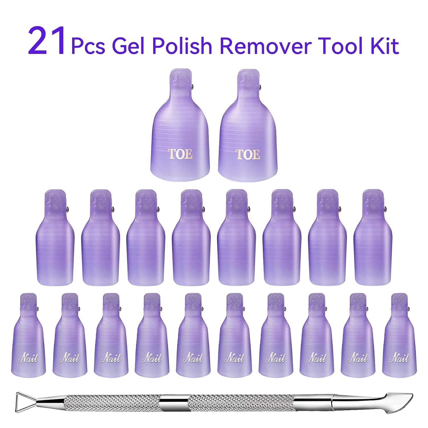 image:imageMakartt Nail Polish Remover Clips Kit 20PCS Reusable Nail Soak Off Clips for Fingers amp Toes Acrylic amp Nail Remover Tools DoubleEnded Cuticle Pusher Fast MessFree Gel Removal at Home or Salonpurple