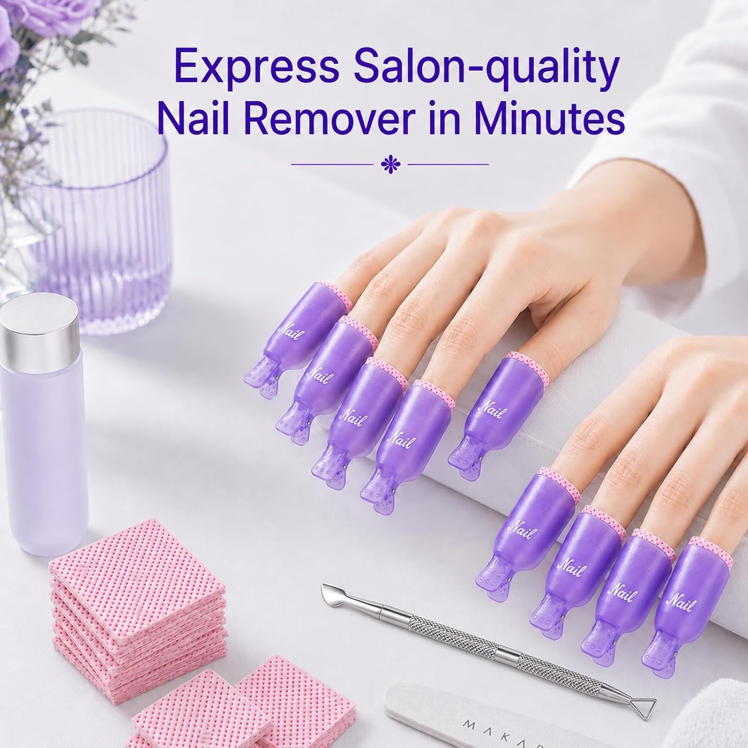 image:imageMakartt Nail Polish Remover Clips Kit 20PCS Reusable Nail Soak Off Clips for Fingers amp Toes Acrylic amp Nail Remover Tools DoubleEnded Cuticle Pusher Fast MessFree Gel Removal at Home or Salonpurple