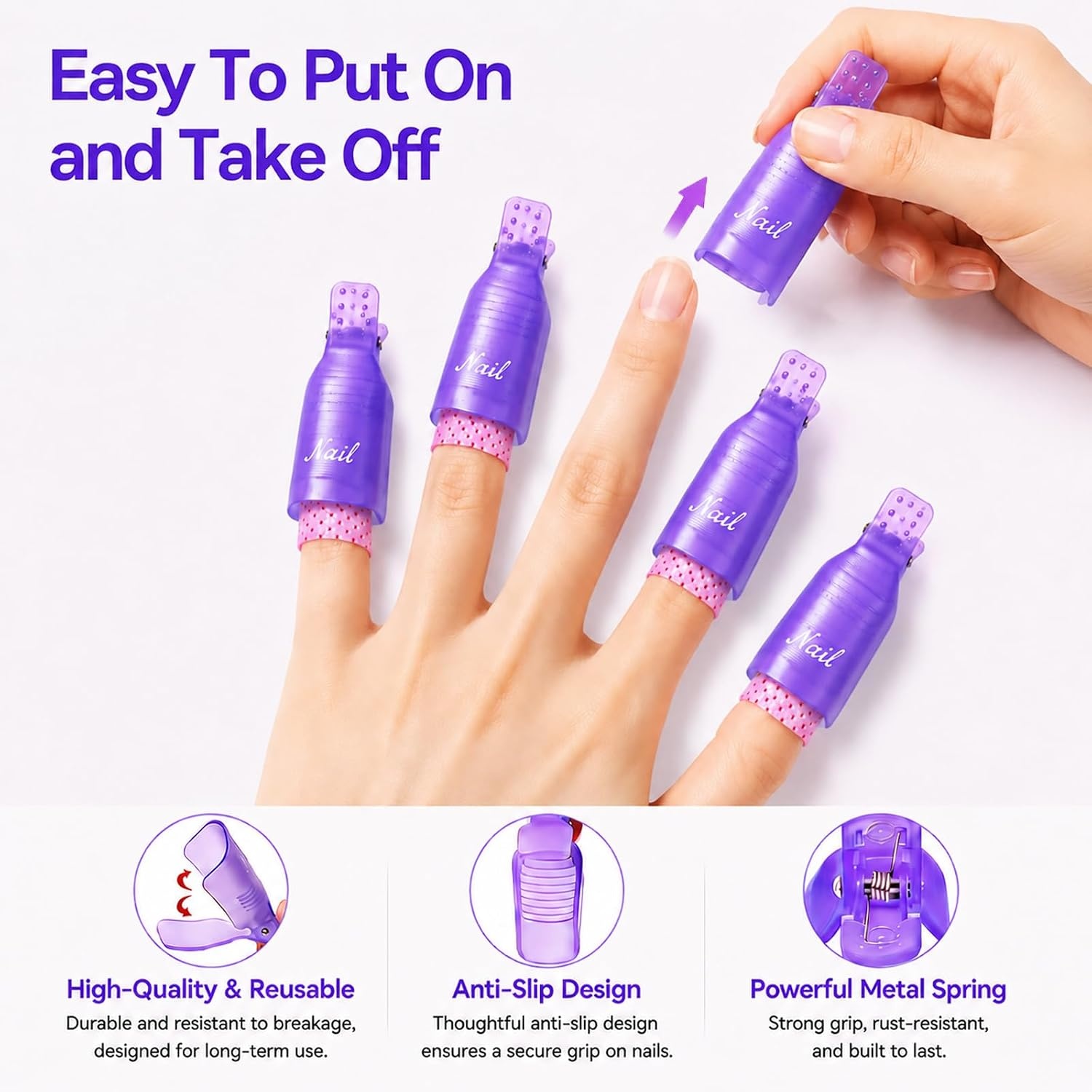 image:imageMakartt Nail Polish Remover Clips Kit 20PCS Reusable Nail Soak Off Clips for Fingers amp Toes Acrylic amp Nail Remover Tools DoubleEnded Cuticle Pusher Fast MessFree Gel Removal at Home or Salonpurple