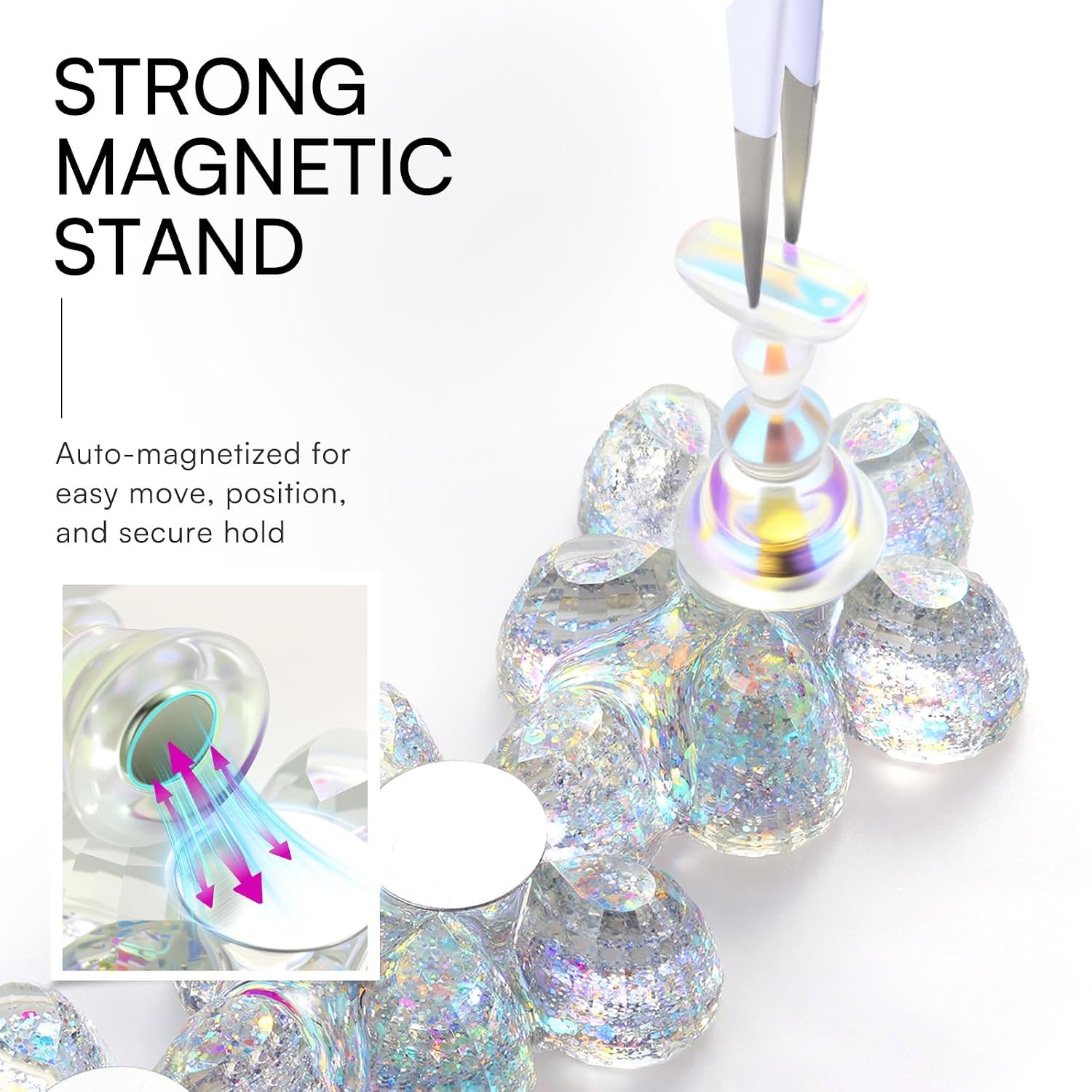image:imageMakartt Nail Stand Clear Nail Holder for Painting Nails DIY Magnetic Press on Stand for Art Display Practice Clear Glitter Flower Fake Holder for Home Salon with Reusable Adhesive PuttyHolo Clear Stands with Flower Base