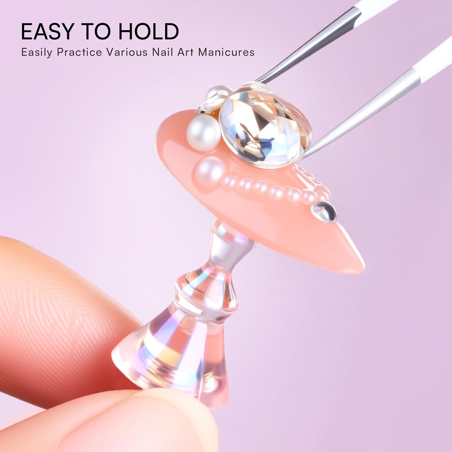 image:imageMakartt Nail Stand Clear Nail Holder for Painting Nails DIY Magnetic Press on Stand for Art Display Practice Clear Glitter Flower Fake Holder for Home Salon with Reusable Adhesive PuttyHolo Clear Pink Stands with Flower Base