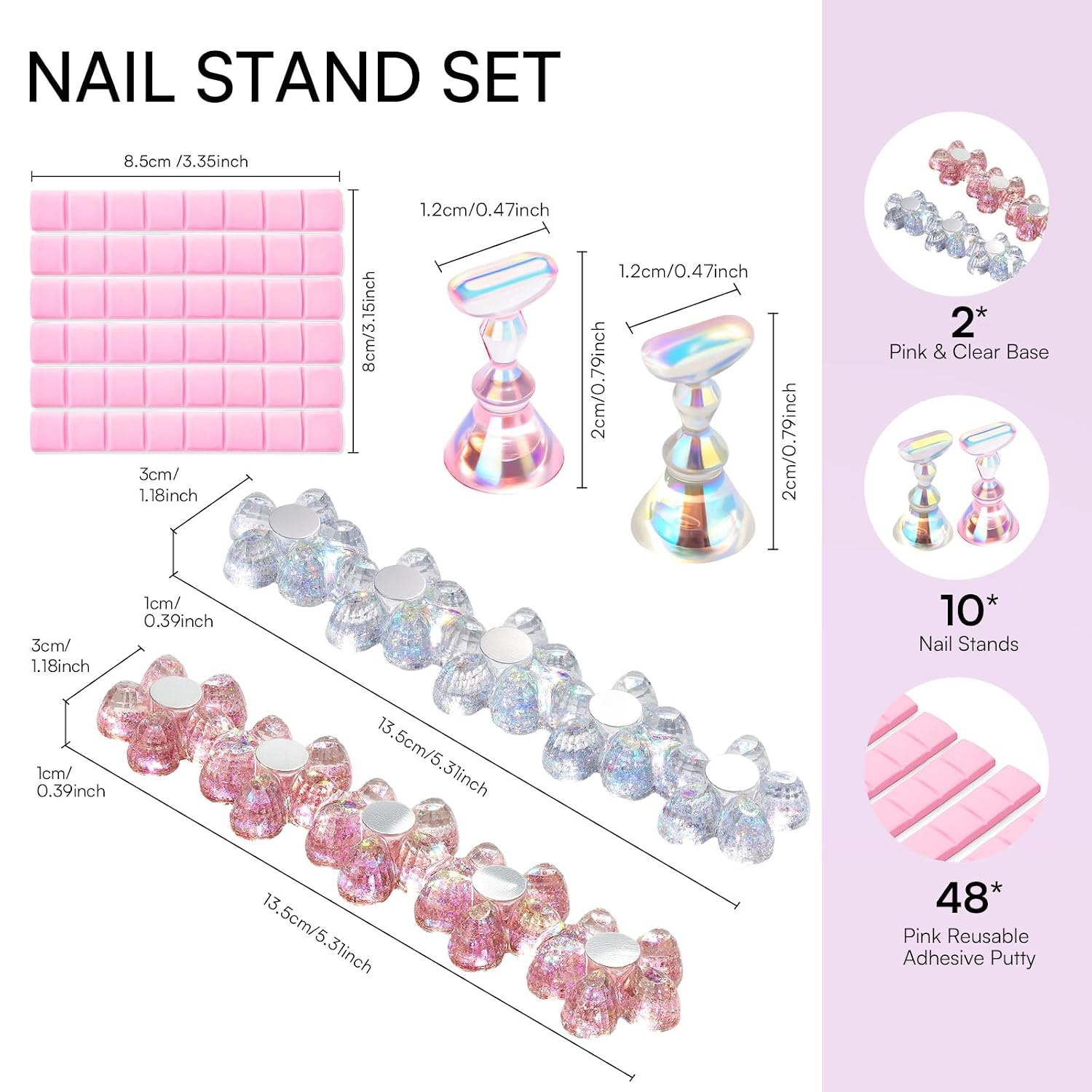 image:imageMakartt Nail Stand Clear Nail Holder for Painting Nails DIY Magnetic Press on Stand for Art Display Practice Clear Glitter Flower Fake Holder for Home Salon with Reusable Adhesive PuttyHolo Clear Pink Stands with Flower Base