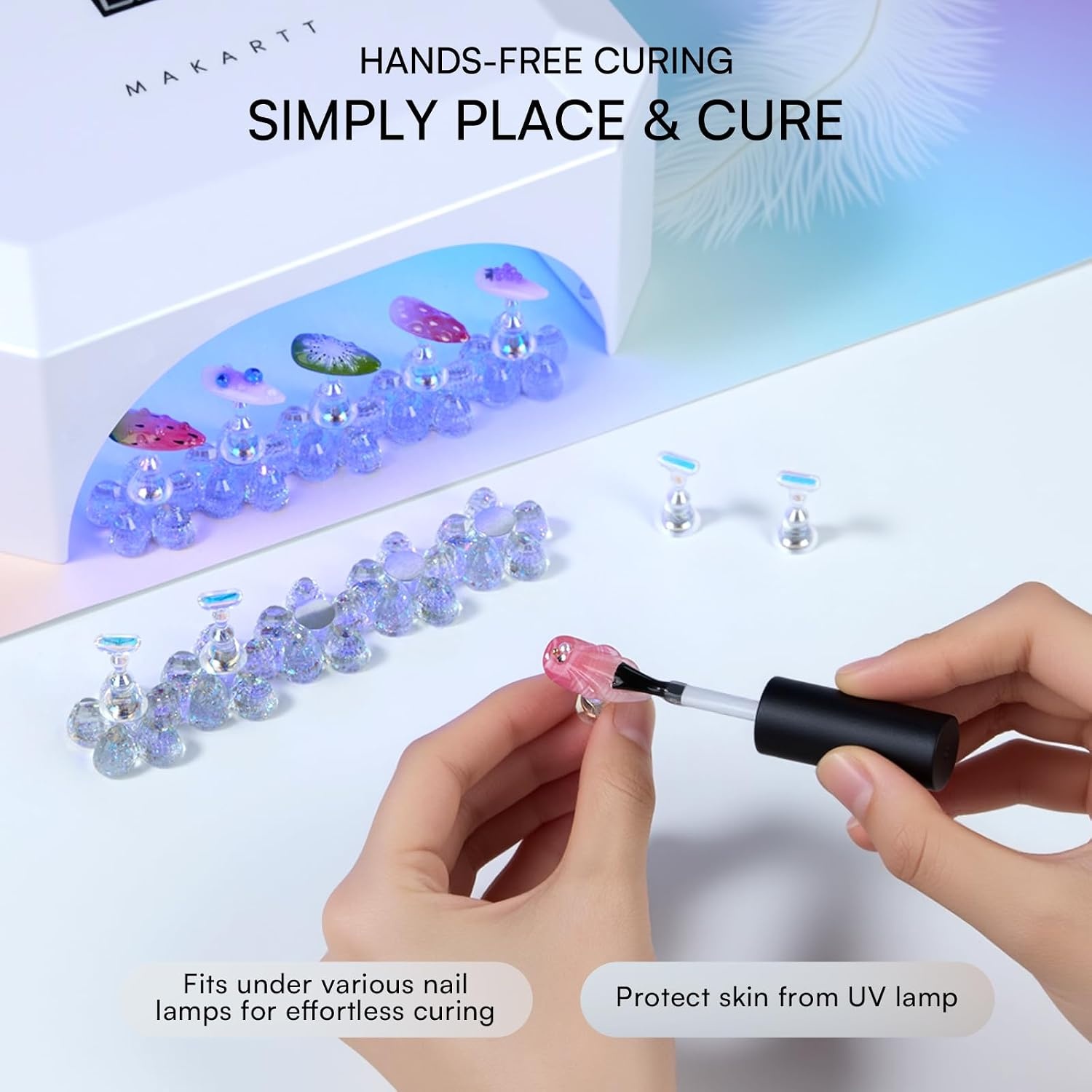 image:imageMakartt Nail Stand Clear Nail Holder for Painting Nails DIY Magnetic Press on Stand for Art Display Practice Clear Glitter Flower Fake Holder for Home Salon with Reusable Adhesive PuttyHolo Clear Stands with Flower Base