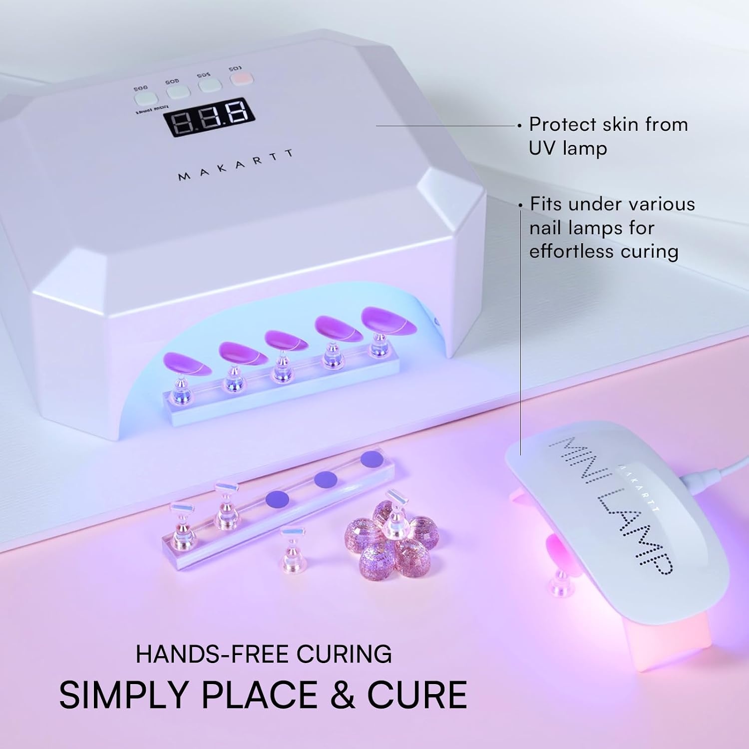 image:imageMakartt Nail Stand Clear Nail Holder for Painting Nails DIY Magnetic Press on Stand for Art Display Practice Clear Glitter Flower Fake Holder for Home Salon with Reusable Adhesive PuttyHolo Pink Stands with Clear Base