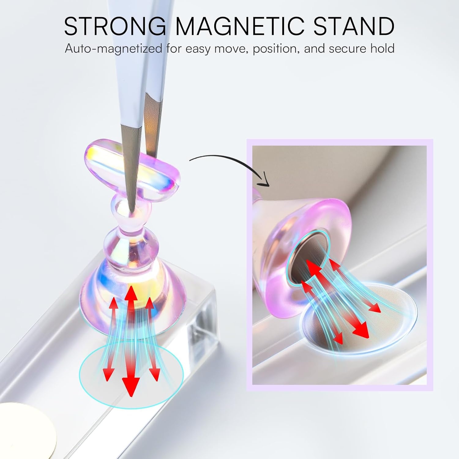 image:imageMakartt Nail Stand Clear Nail Holder for Painting Nails DIY Magnetic Press on Stand for Art Display Practice Clear Glitter Flower Fake Holder for Home Salon with Reusable Adhesive PuttyHolo Purple Stands with Clear Base