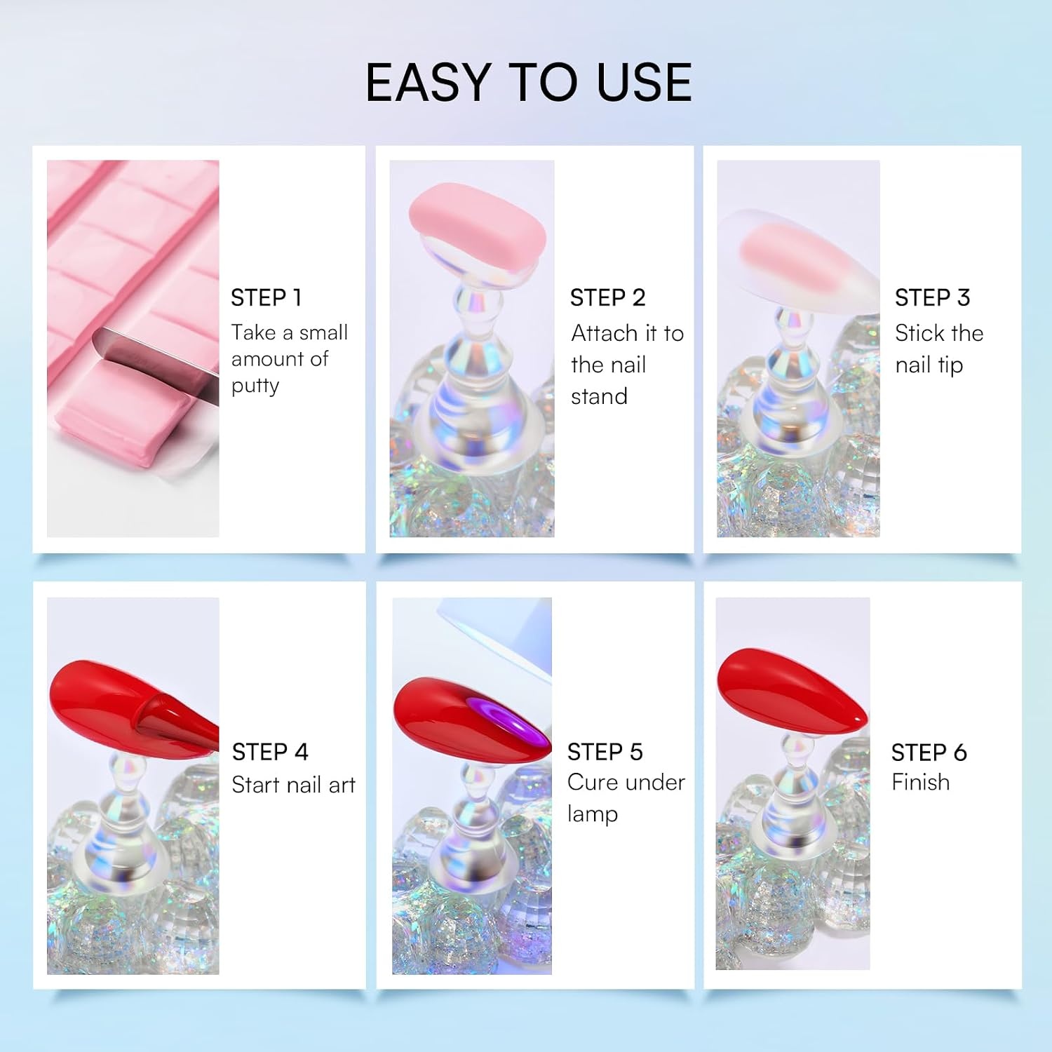 image:imageMakartt Nail Stand Clear Nail Holder for Painting Nails DIY Magnetic Press on Stand for Art Display Practice Clear Glitter Flower Fake Holder for Home Salon with Reusable Adhesive PuttyHolo Clear Stands with Flower Base