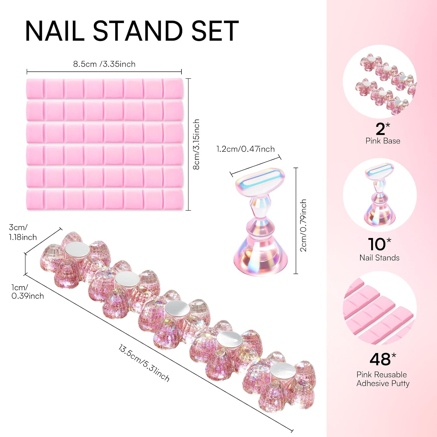 image:imageMakartt Nail Stand Clear Nail Holder for Painting Nails DIY Magnetic Press on Stand for Art Display Practice Clear Glitter Flower Fake Holder for Home Salon with Reusable Adhesive PuttyHolo Pink Stands with Flower Base