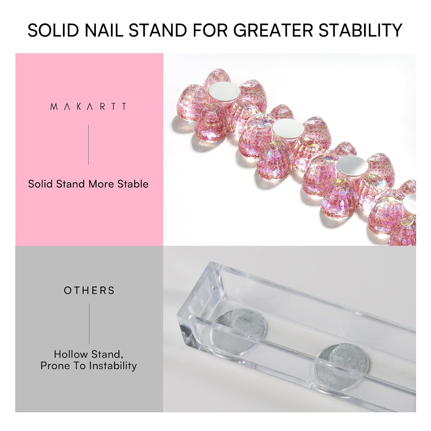 image:imageMakartt Nail Stand Clear Nail Holder for Painting Nails DIY Magnetic Press on Stand for Art Display Practice Clear Glitter Flower Fake Holder for Home Salon with Reusable Adhesive PuttyHolo Pink Stands with Flower Base