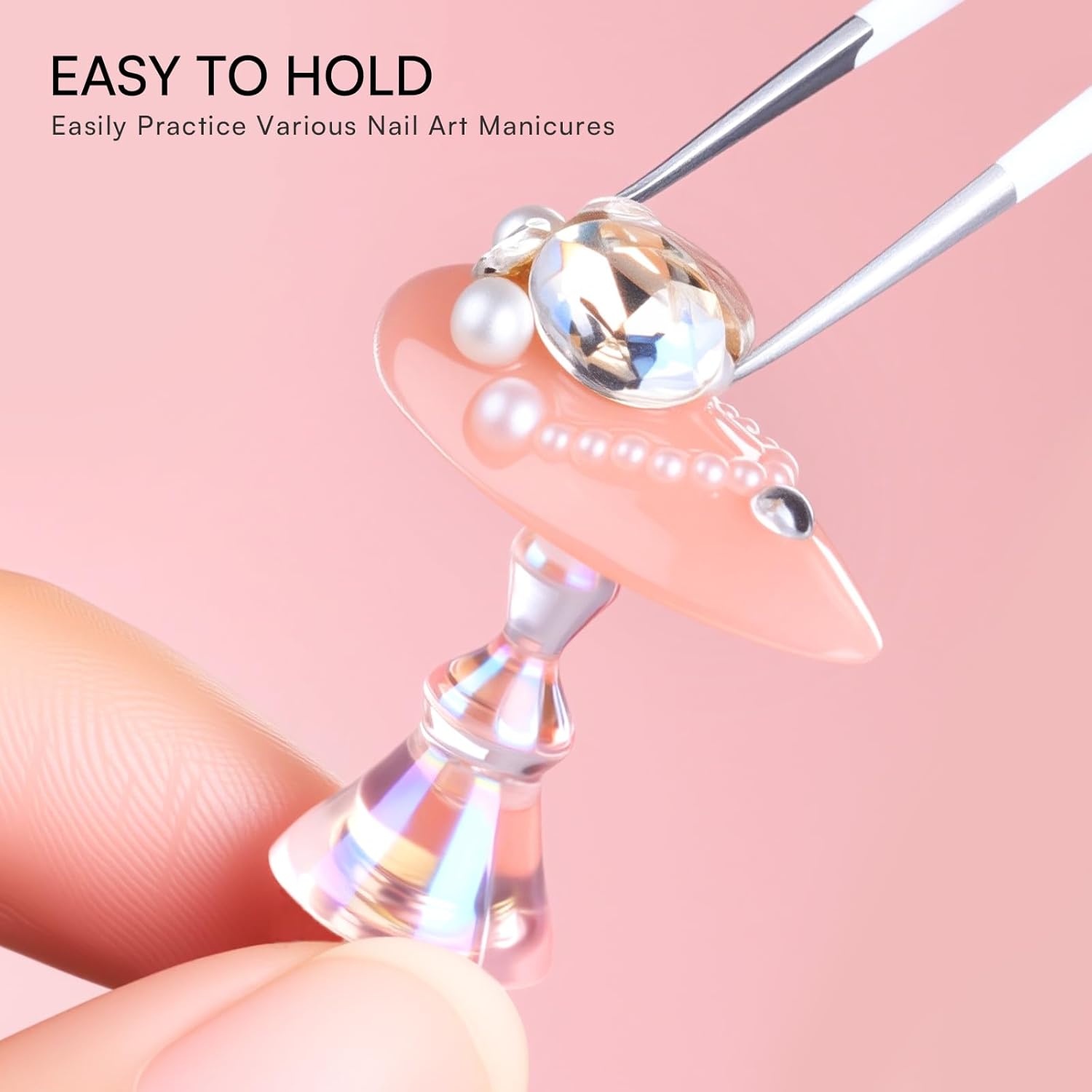 image:imageMakartt Nail Stand Clear Nail Holder for Painting Nails DIY Magnetic Press on Stand for Art Display Practice Clear Glitter Flower Fake Holder for Home Salon with Reusable Adhesive PuttyHolo Pink Stands with Flower Base