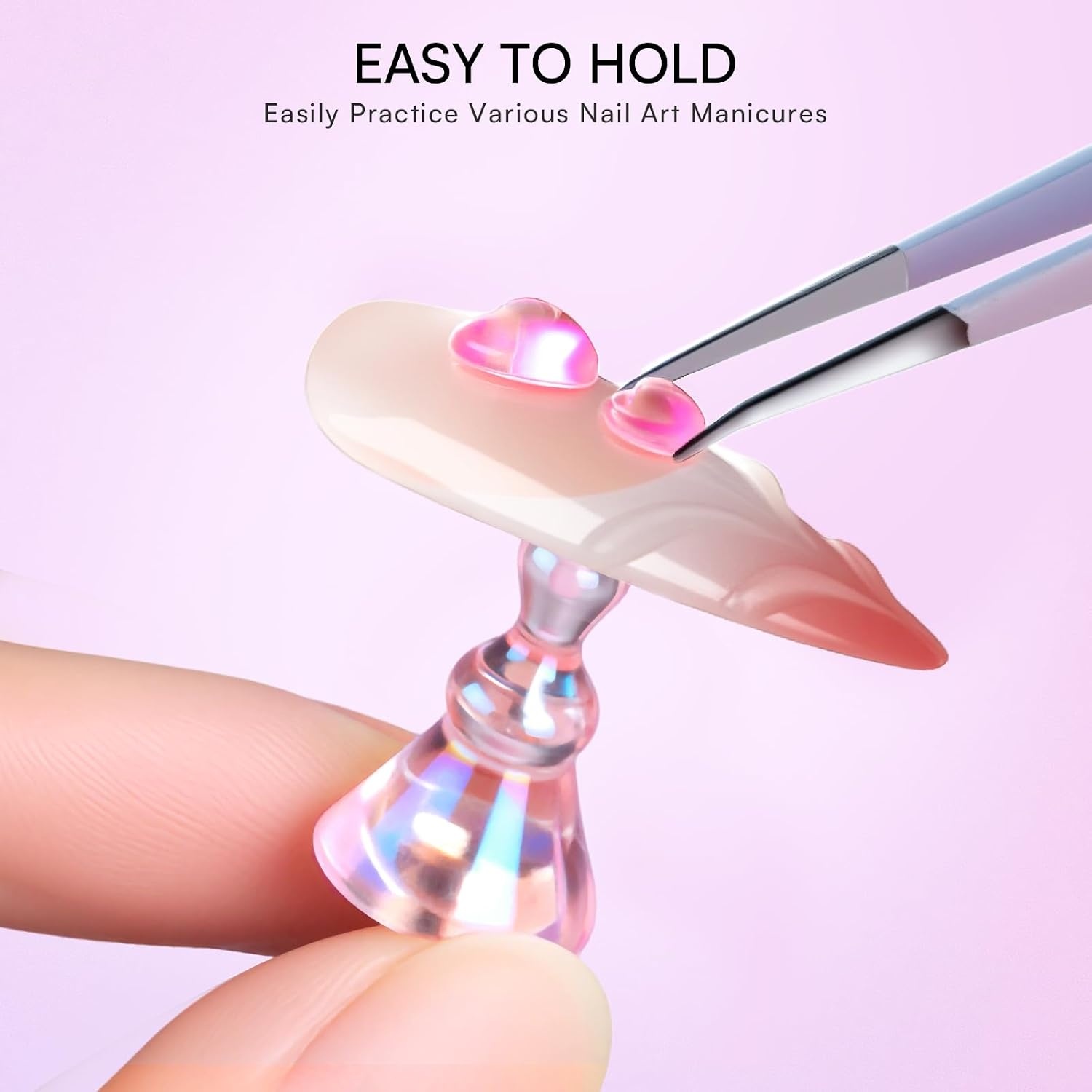 image:imageMakartt Nail Stand Clear Nail Holder for Painting Nails DIY Magnetic Press on Stand for Art Display Practice Clear Glitter Flower Fake Holder for Home Salon with Reusable Adhesive PuttyHolo Pink Stands with Clear Base