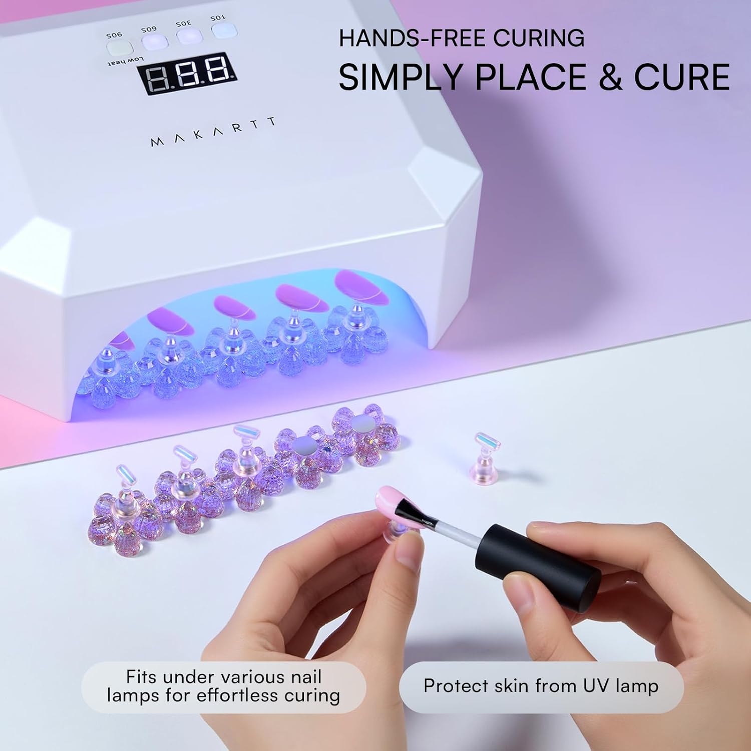 image:imageMakartt Nail Stand Clear Nail Holder for Painting Nails DIY Magnetic Press on Stand for Art Display Practice Clear Glitter Flower Fake Holder for Home Salon with Reusable Adhesive PuttyHolo Clear Pink Stands with Flower Base