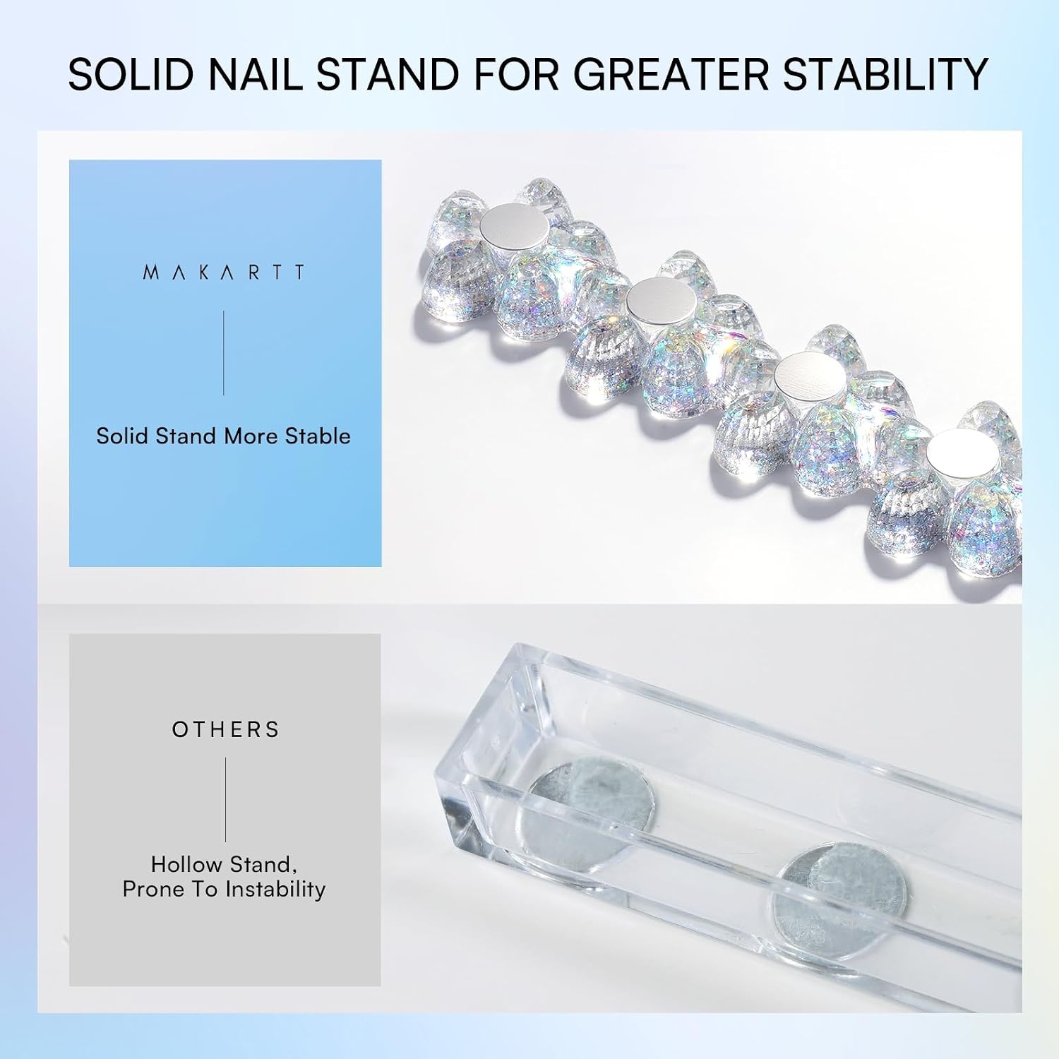 image:imageMakartt Nail Stand Clear Nail Holder for Painting Nails DIY Magnetic Press on Stand for Art Display Practice Clear Glitter Flower Fake Holder for Home Salon with Reusable Adhesive PuttyHolo Clear Stands with Flower Base