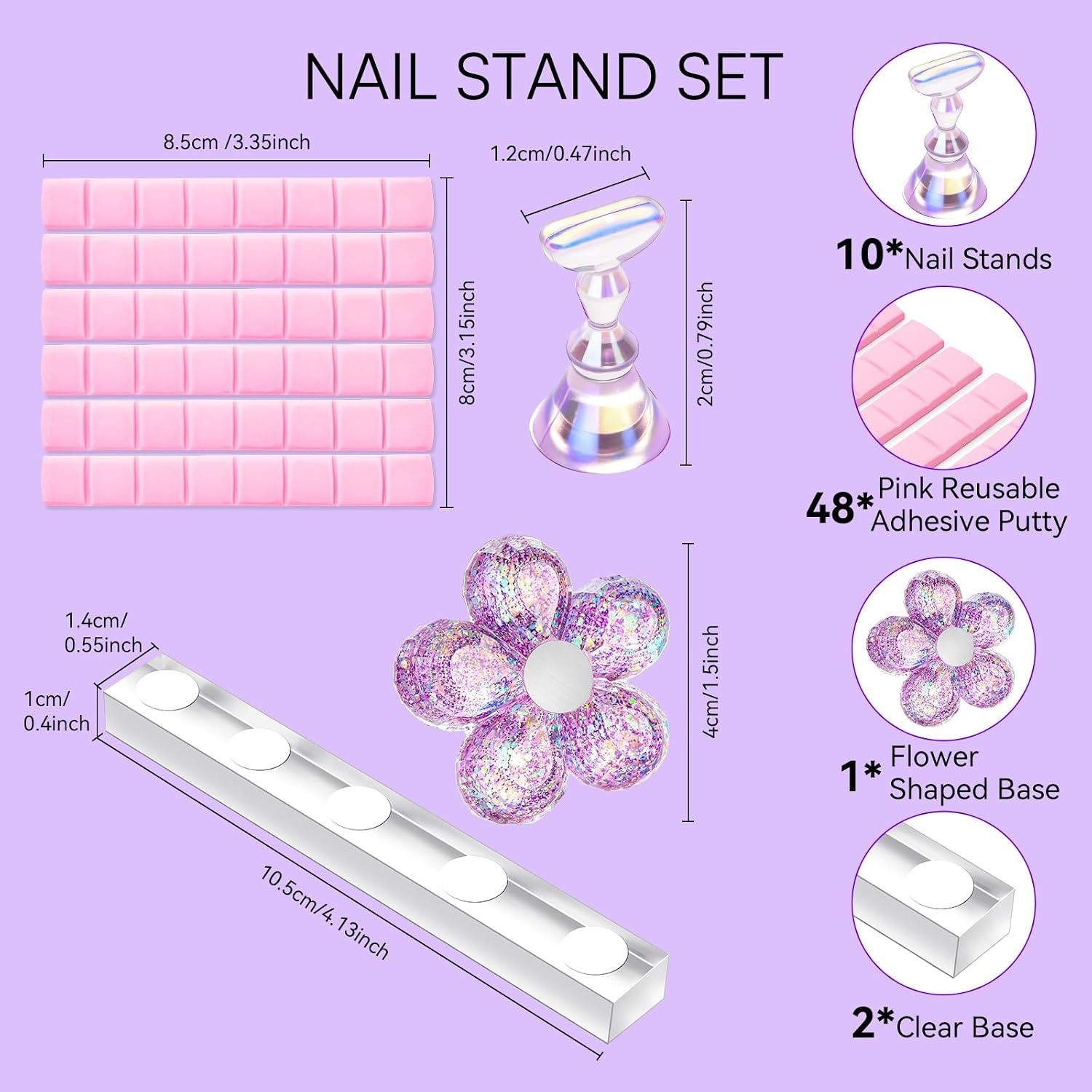 image:imageMakartt Nail Stand Clear Nail Holder for Painting Nails DIY Magnetic Press on Stand for Art Display Practice Clear Glitter Flower Fake Holder for Home Salon with Reusable Adhesive PuttyHolo Purple Stands with Clear Base