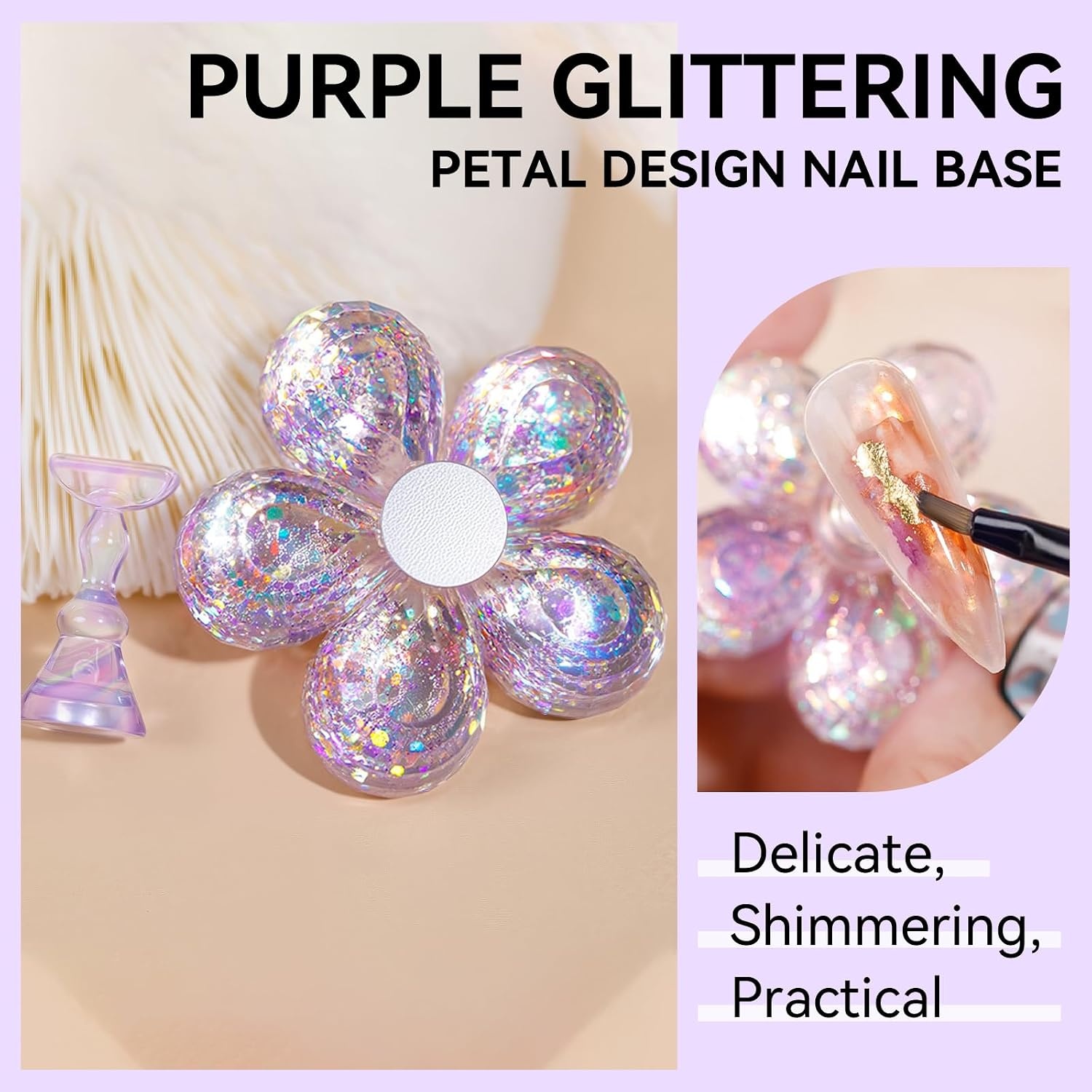 image:imageMakartt Nail Stand Clear Nail Holder for Painting Nails DIY Magnetic Press on Stand for Art Display Practice Clear Glitter Flower Fake Holder for Home Salon with Reusable Adhesive PuttyHolo Pink Purple Stands with Clear Base