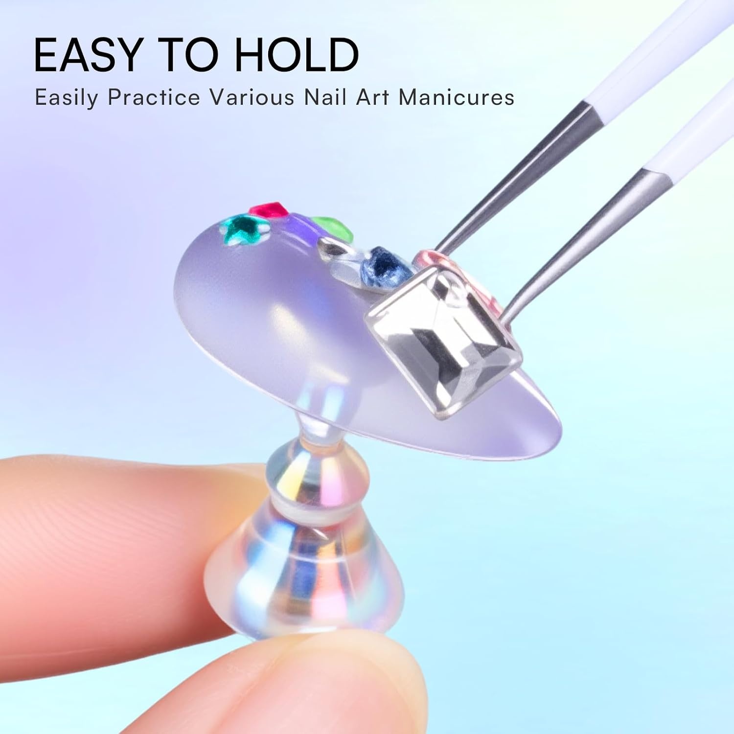 image:imageMakartt Nail Stand Clear Nail Holder for Painting Nails DIY Magnetic Press on Stand for Art Display Practice Clear Glitter Flower Fake Holder for Home Salon with Reusable Adhesive PuttyHolo Clear Stands with Flower Base