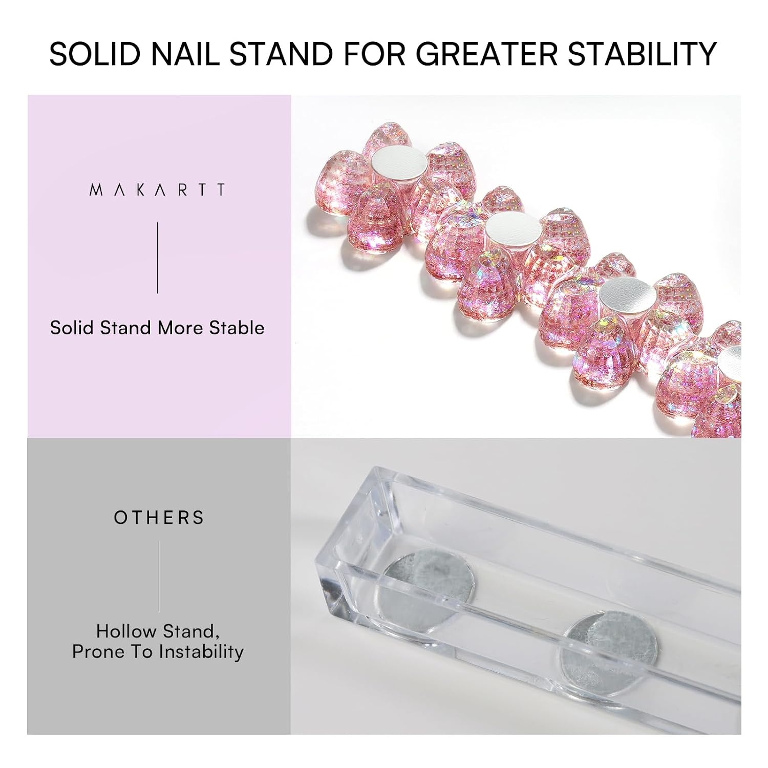 image:imageMakartt Nail Stand Clear Nail Holder for Painting Nails DIY Magnetic Press on Stand for Art Display Practice Clear Glitter Flower Fake Holder for Home Salon with Reusable Adhesive PuttyHolo Clear Pink Stands with Flower Base