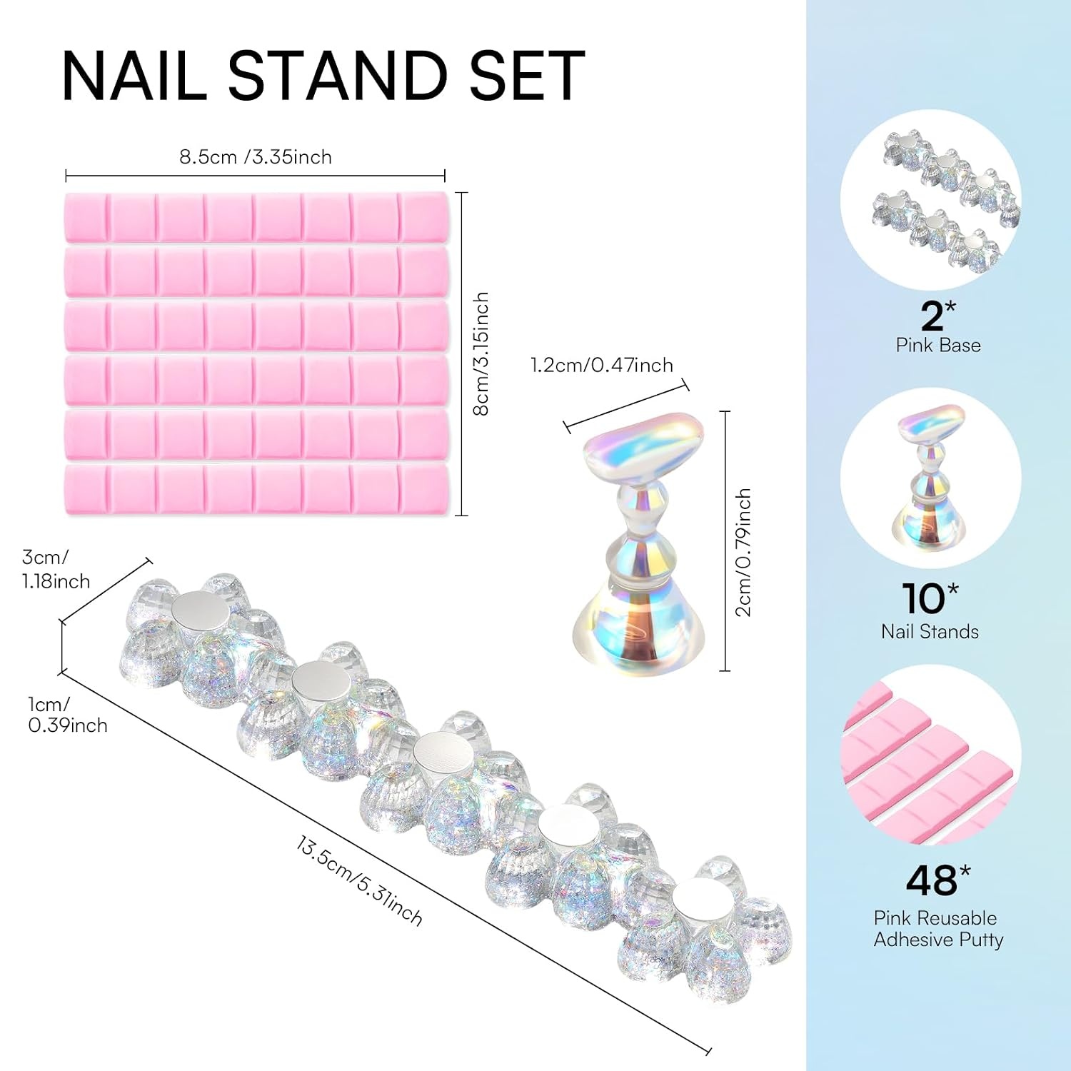 image:imageMakartt Nail Stand Clear Nail Holder for Painting Nails DIY Magnetic Press on Stand for Art Display Practice Clear Glitter Flower Fake Holder for Home Salon with Reusable Adhesive PuttyHolo Clear Stands with Flower Base