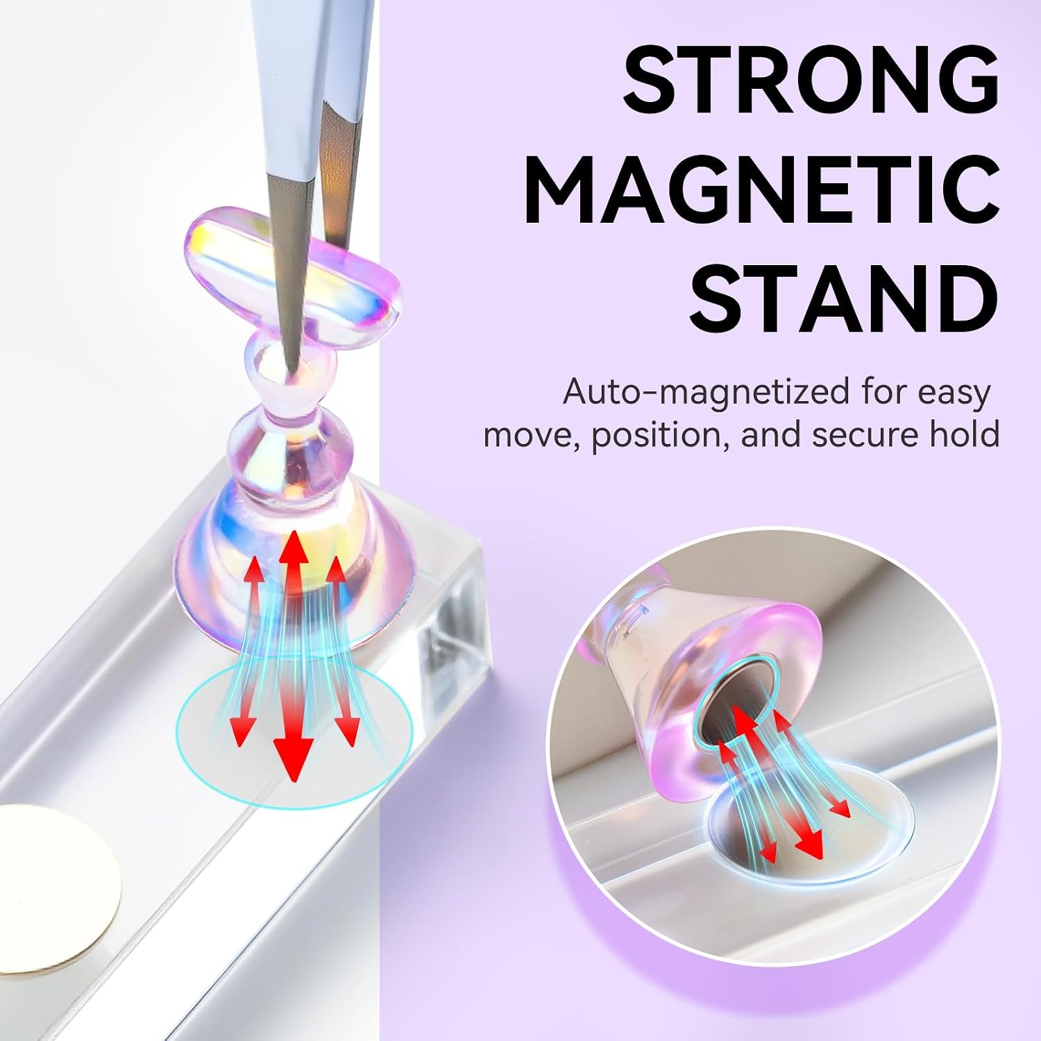 image:imageMakartt Nail Stand Clear Nail Holder for Painting Nails DIY Magnetic Press on Stand for Art Display Practice Clear Glitter Flower Fake Holder for Home Salon with Reusable Adhesive PuttyHolo Pink Purple Stands with Clear Base