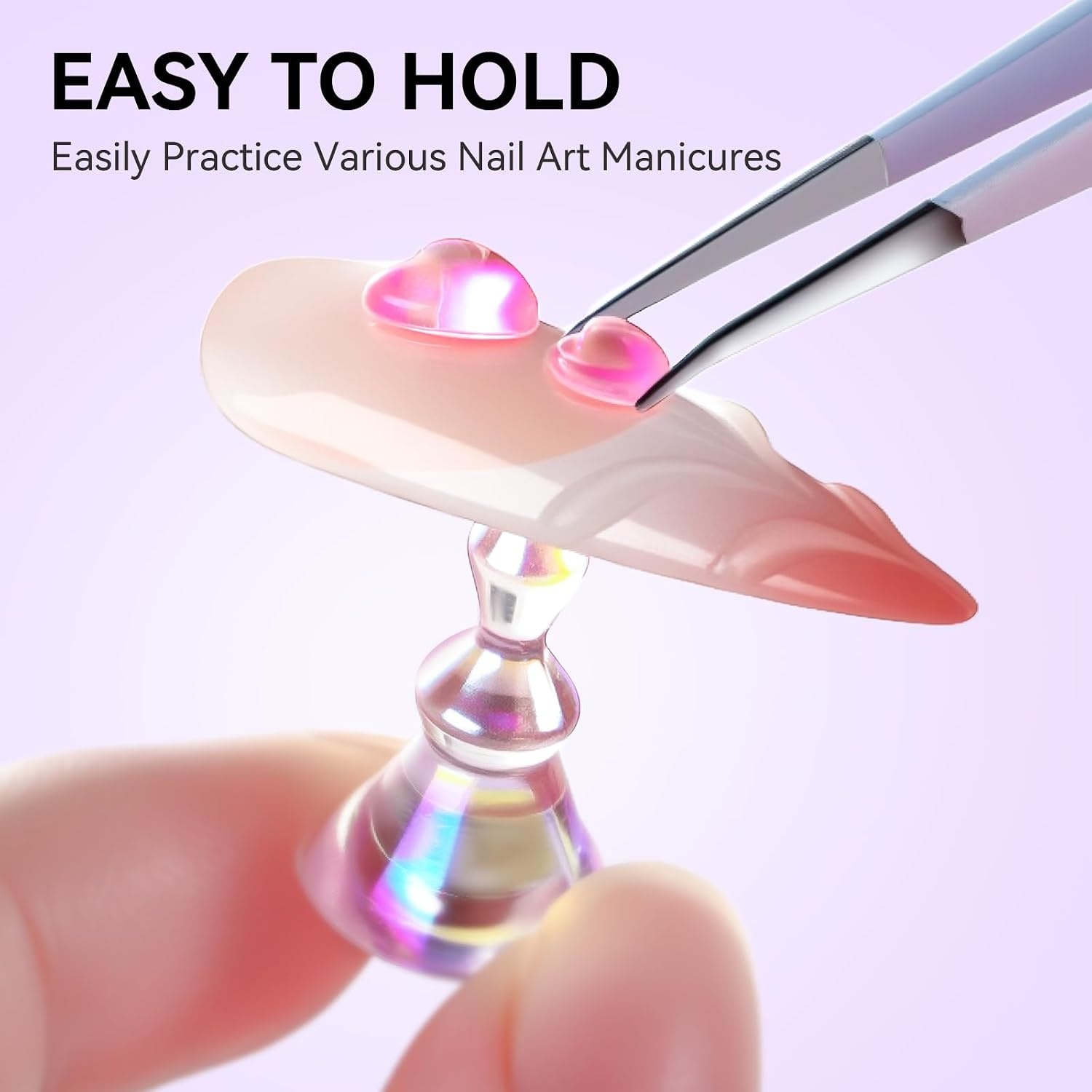 image:imageMakartt Nail Stand Clear Nail Holder for Painting Nails DIY Magnetic Press on Stand for Art Display Practice Clear Glitter Flower Fake Holder for Home Salon with Reusable Adhesive PuttyHolo Pink Purple Stands with Clear Base