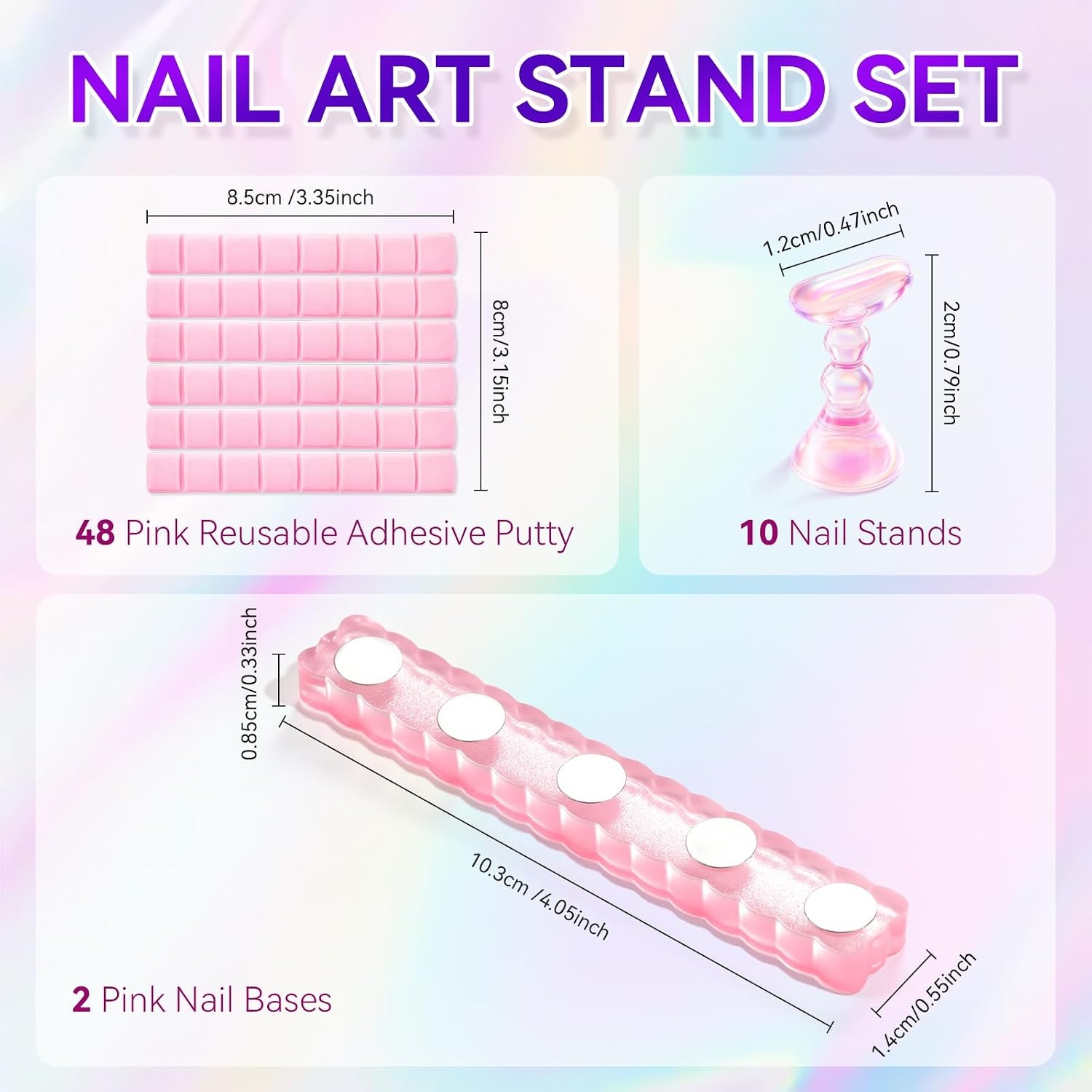 image:imageMakartt Nail Stand Clear Nail Holder for Painting Nails DIY Magnetic Press on Stand for Art Display Practice Clear Glitter Flower Fake Holder for Home Salon with Reusable Adhesive PuttyHolo Clear Pink Stands with Pink Base
