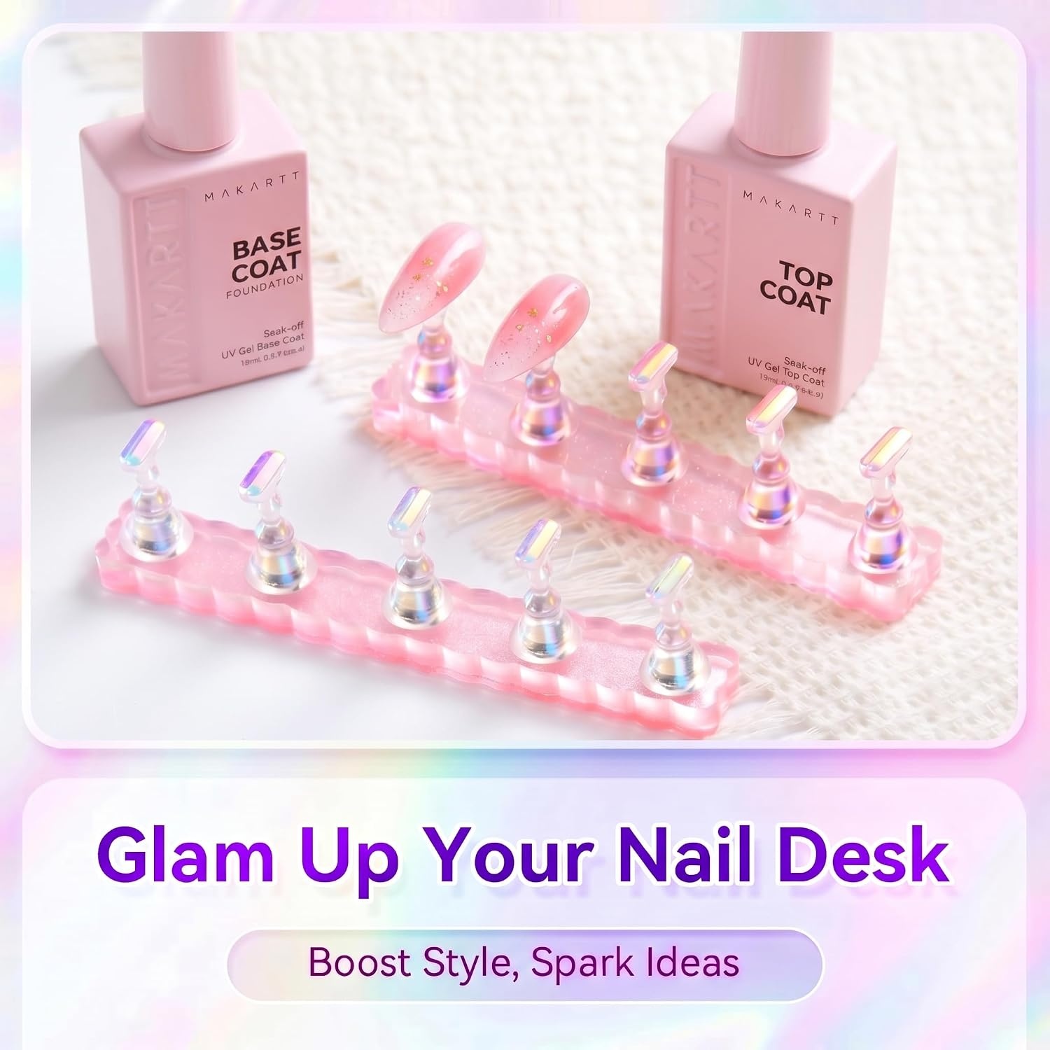 image:imageMakartt Nail Stand Clear Nail Holder for Painting Nails DIY Magnetic Press on Stand for Art Display Practice Clear Glitter Flower Fake Holder for Home Salon with Reusable Adhesive PuttyHolo Clear Pink Stands with Pink Base
