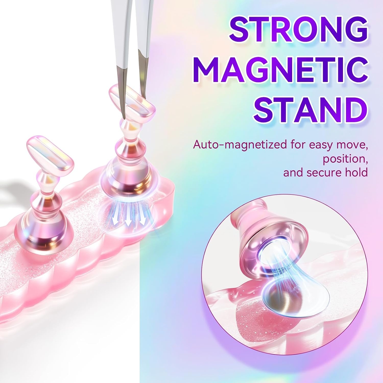 image:imageMakartt Nail Stand Clear Nail Holder for Painting Nails DIY Magnetic Press on Stand for Art Display Practice Clear Glitter Flower Fake Holder for Home Salon with Reusable Adhesive PuttyHolo Clear Pink Stands with Pink Base